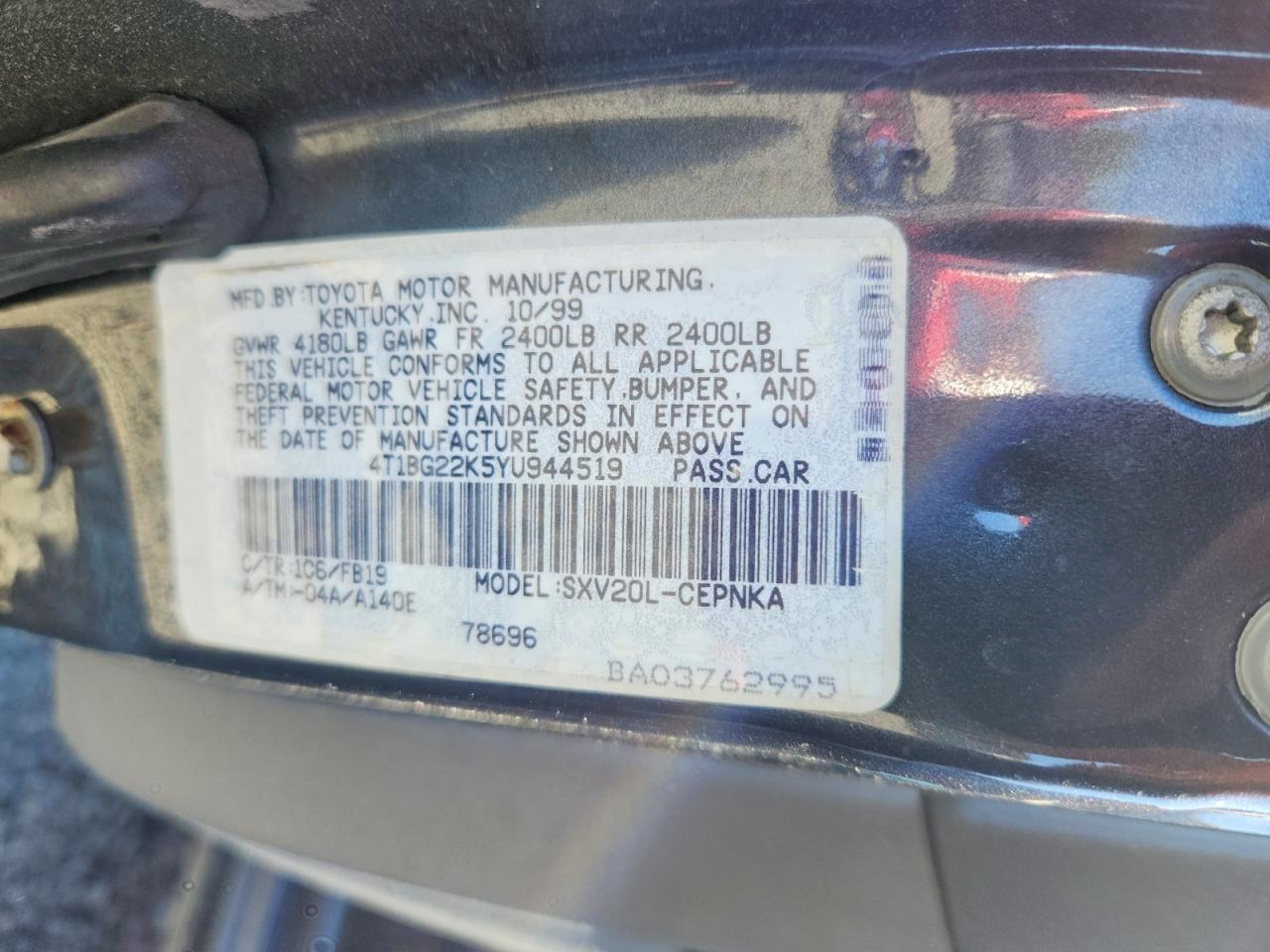 2000 Toyota Camry Le Серый vin: 4T1BG22K5YU944519
