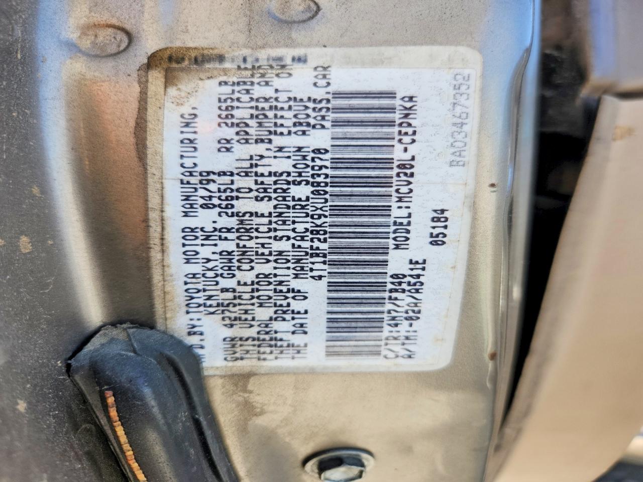2001 Toyota Camry Silver vin: 4T1BG22K61U833919