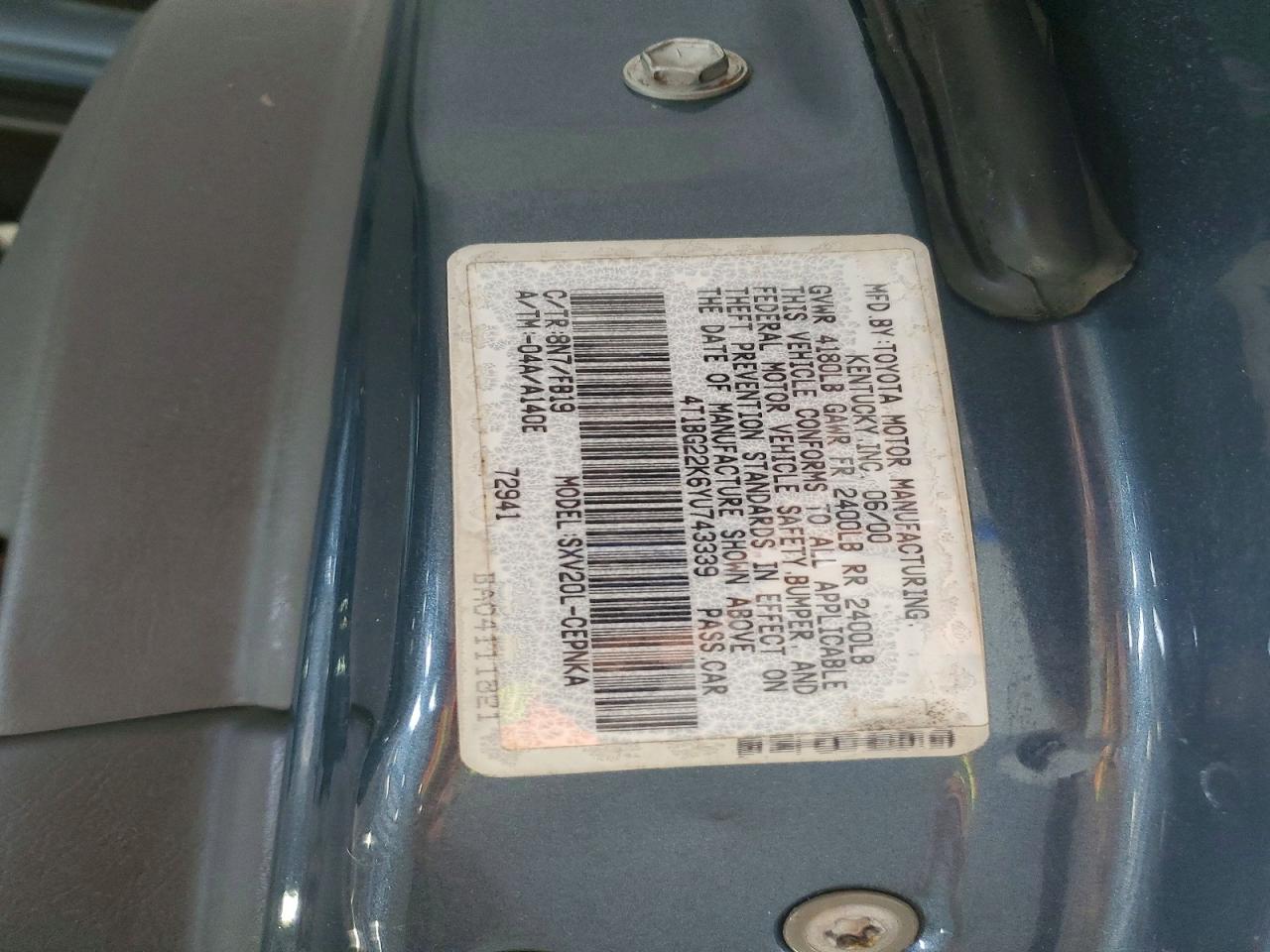2000 Toyota Camry Le Blue vin: 4T1BG22K6YU743339