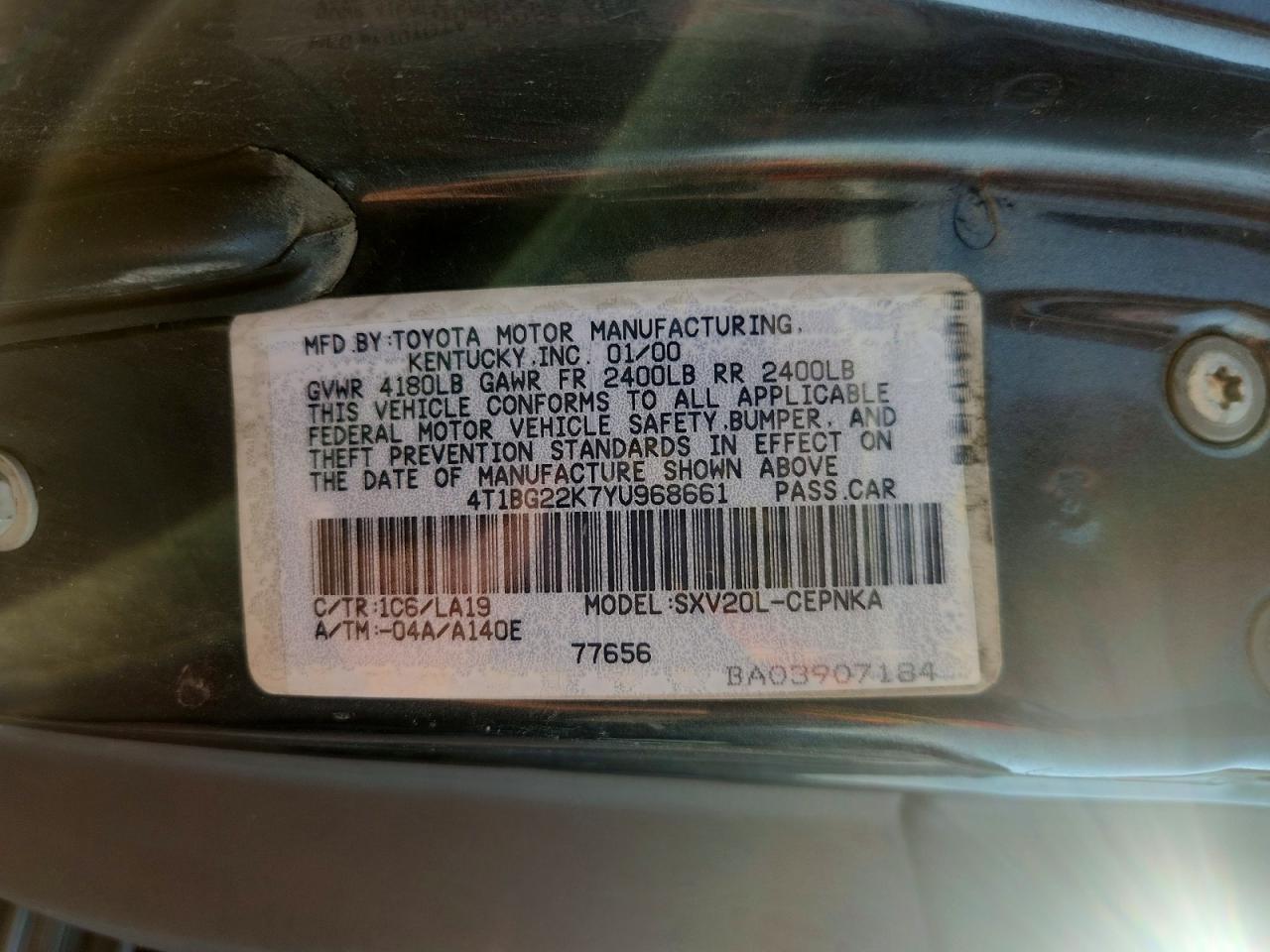 2000 Toyota Camry Le Gray vin: 4T1BG22K7YU968661