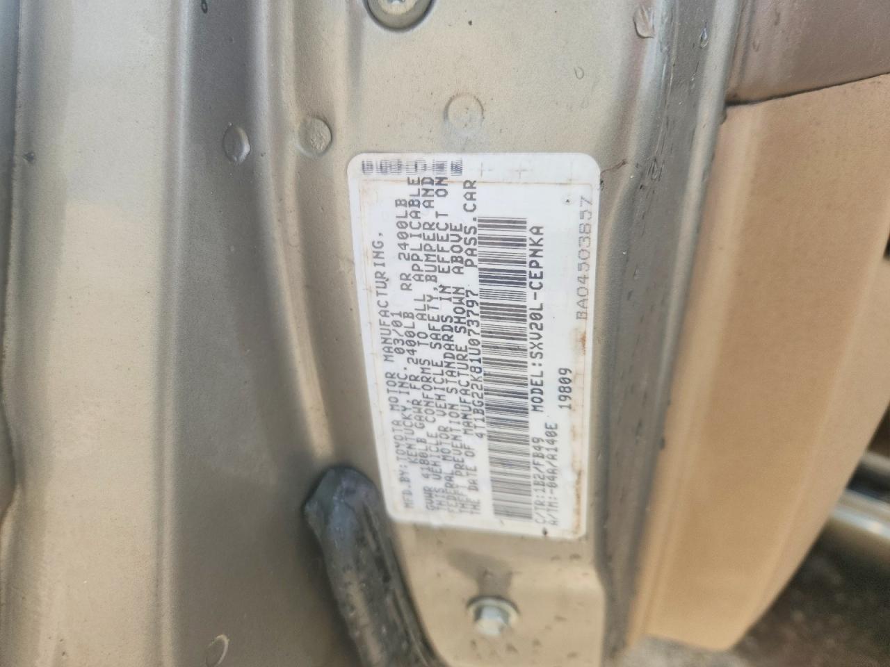 2001 Toyota Camry Le Beige vin: 4T1BG22K81U073797