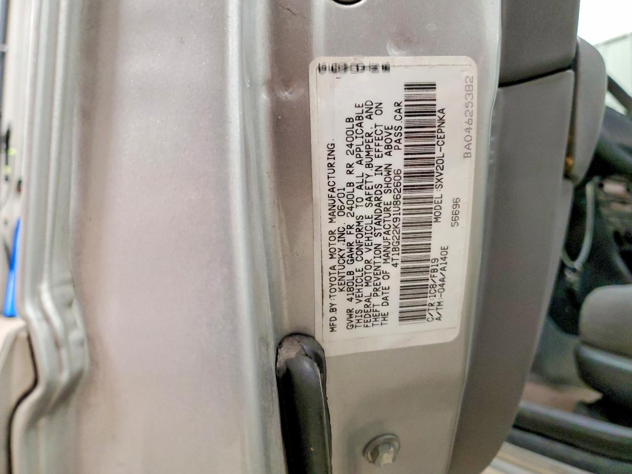 2001 Toyota Camry Le 4d Sedan Silver vin: 4T1BG22K91U862606