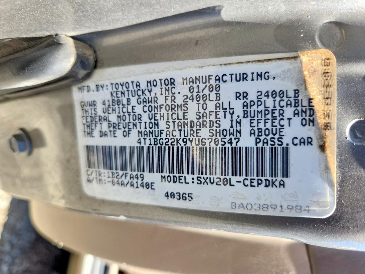 2000 Toyota Camry Ce Silver vin: 4T1BG22K9YU670547