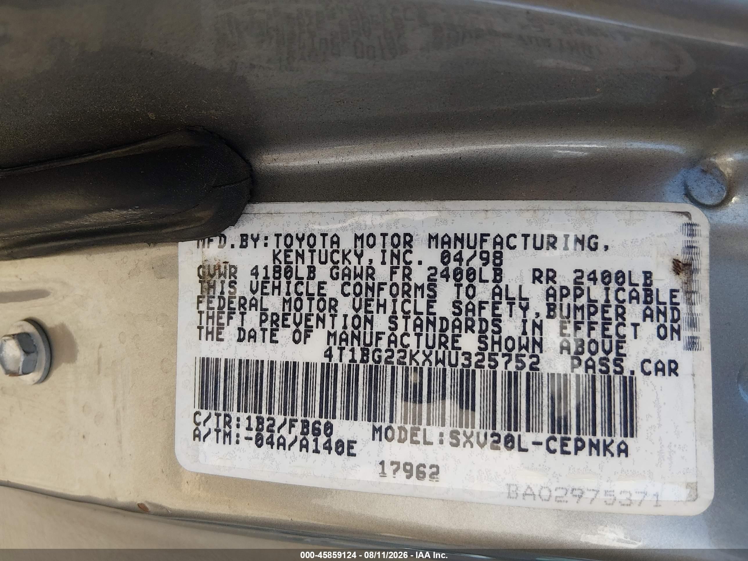 1998 Toyota Camry Le Champagne vin: 4T1BG22KXWU325752