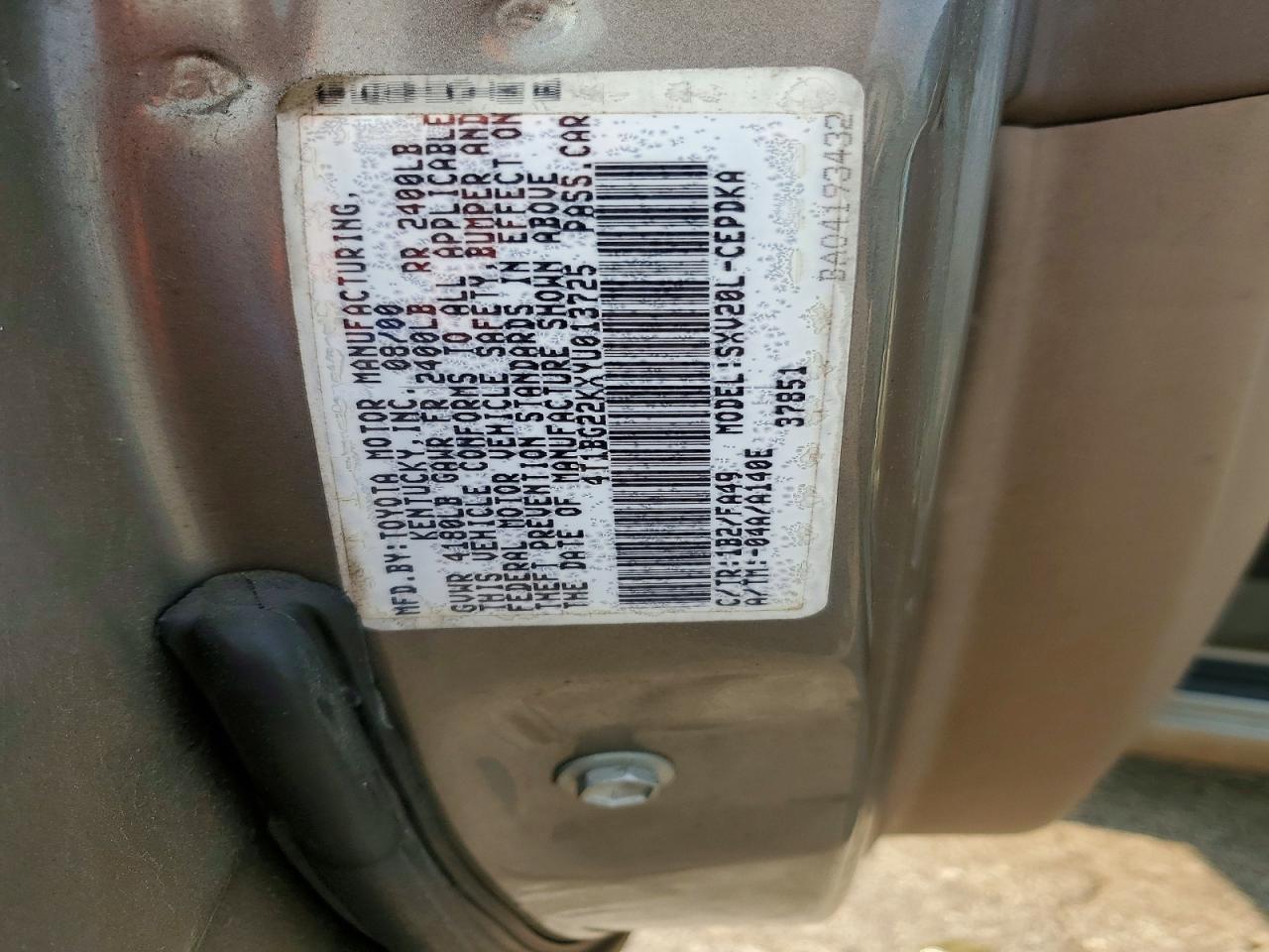 2000 Toyota Camry Ce Tan vin: 4T1BG22KXYU013725