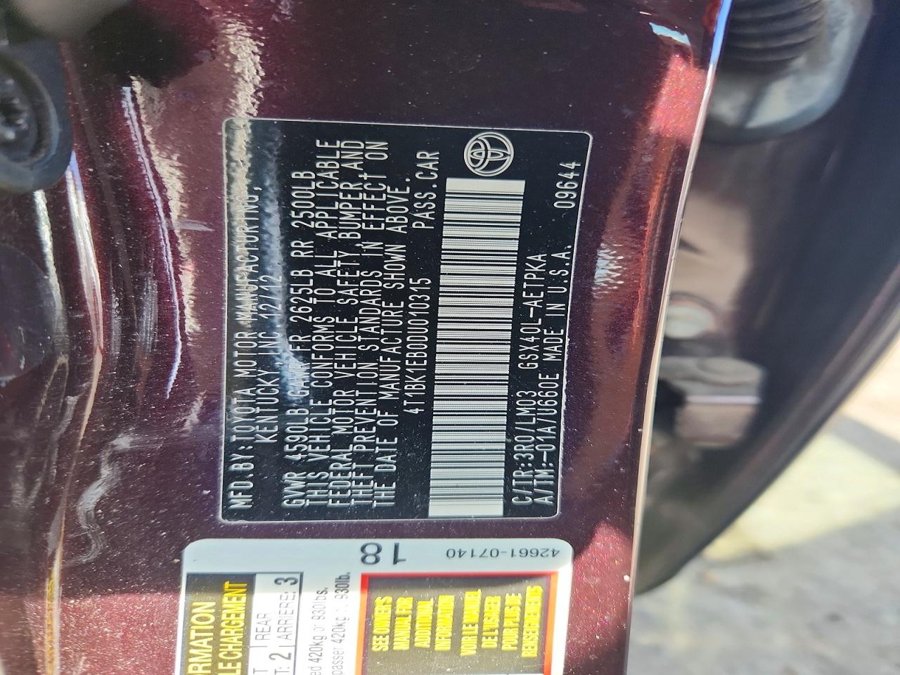 2013 Toyota Avalon Limited Burgundy vin: 4T1BK1EB0DU010315