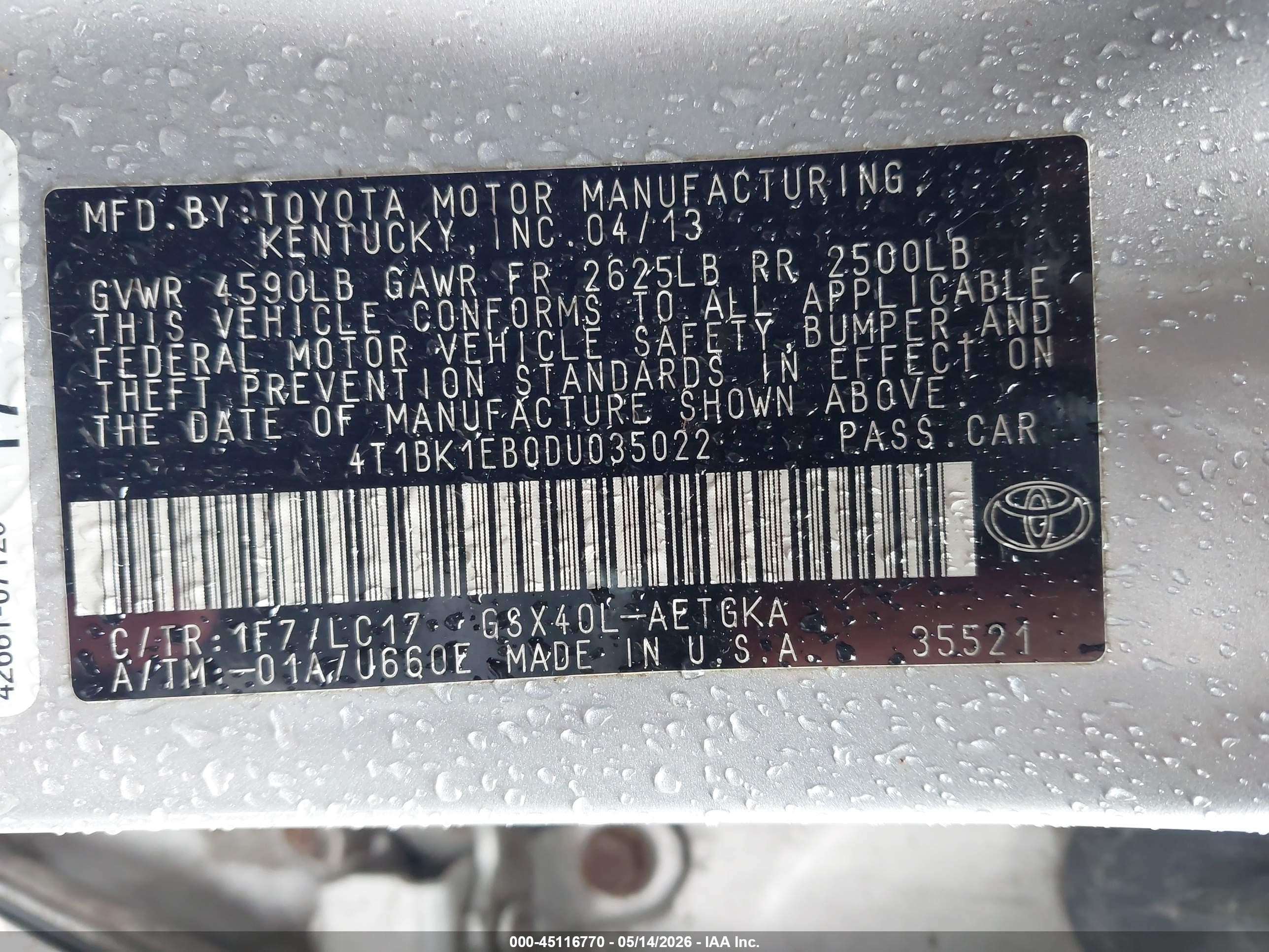 2013 Toyota Avalon Xle Premium Silver vin: 4T1BK1EB0DU035022
