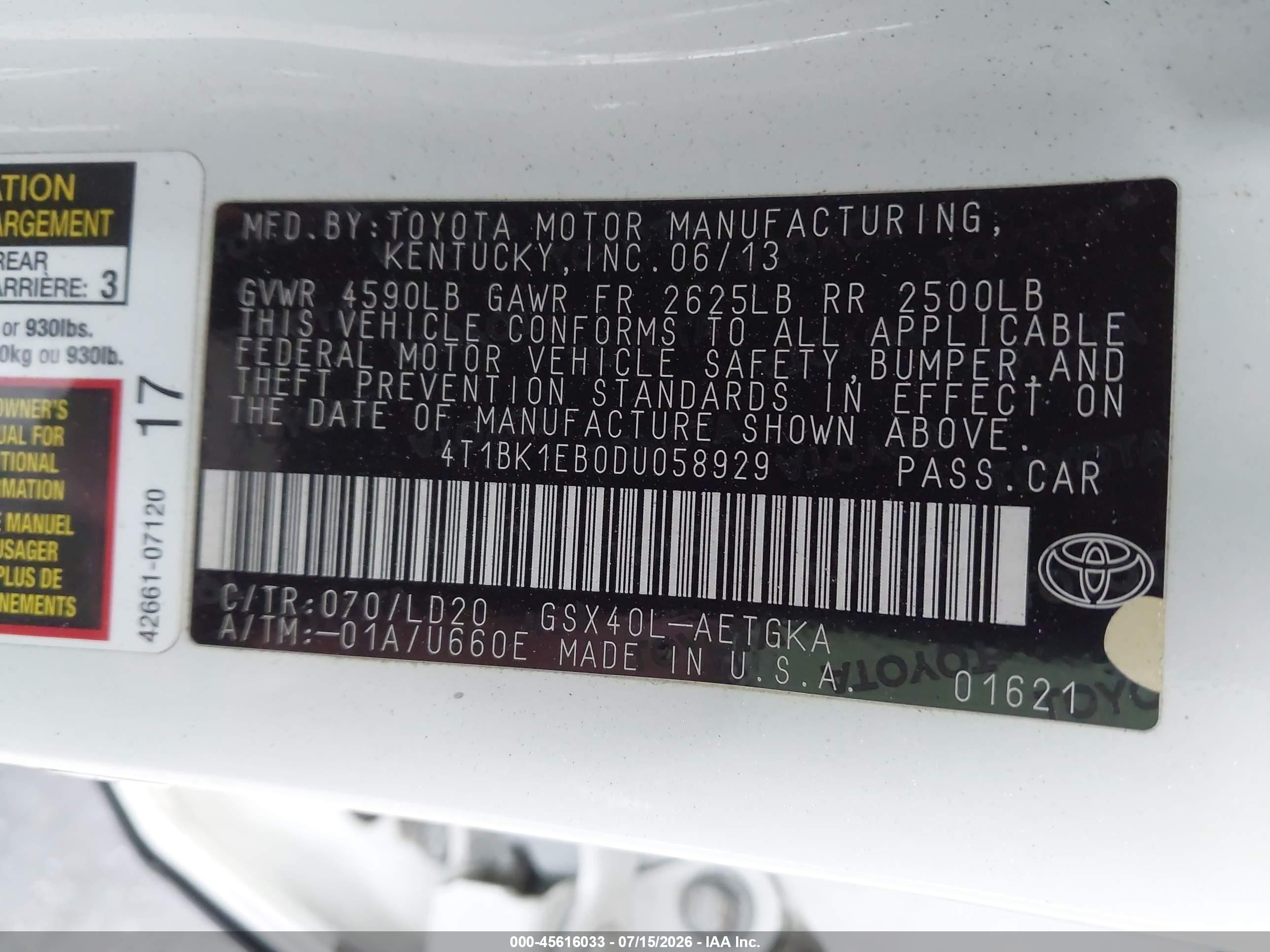 2013 Toyota Avalon Xle Белый vin: 4T1BK1EB0DU058929