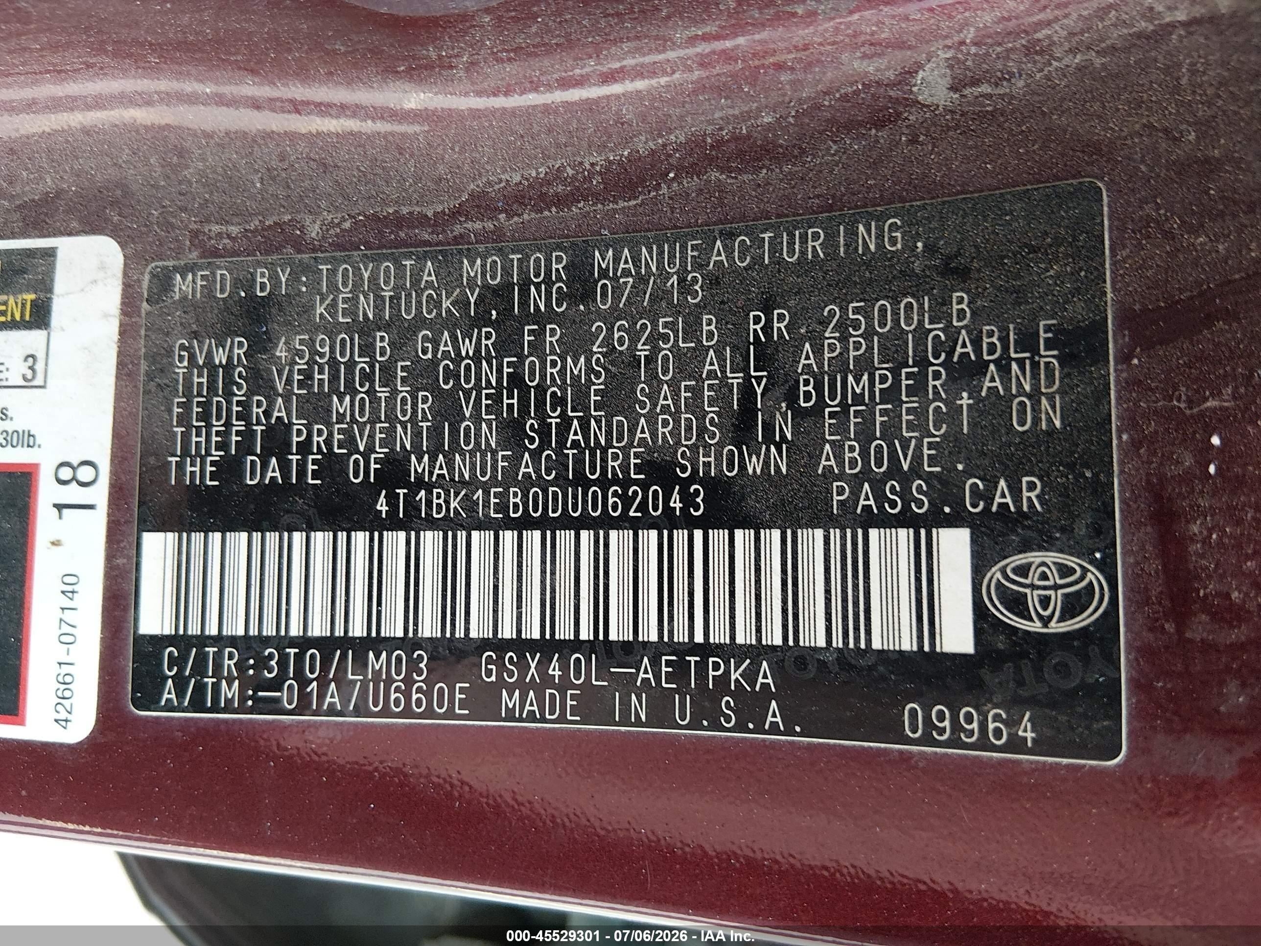 2013 Toyota Avalon Limited Бордовый vin: 4T1BK1EB0DU062043