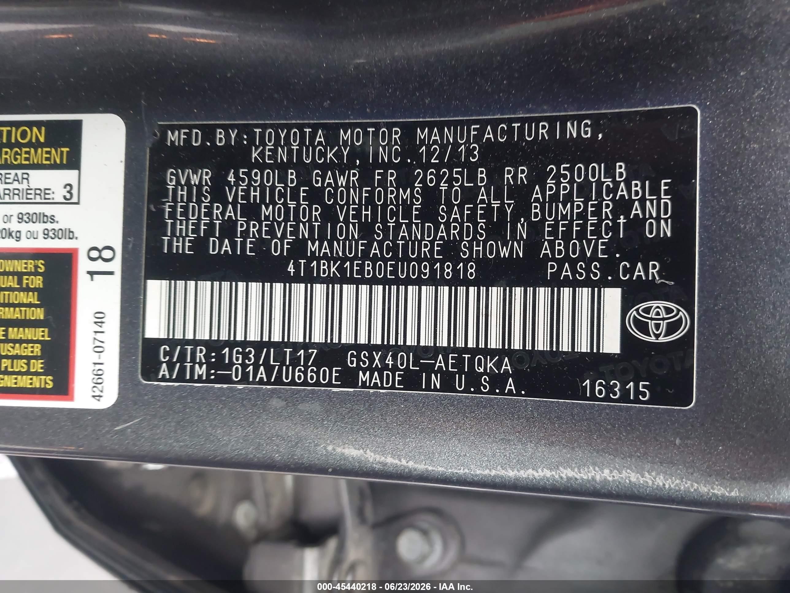 2014 Toyota Avalon Xle Touring Gray vin: 4T1BK1EB0EU091818