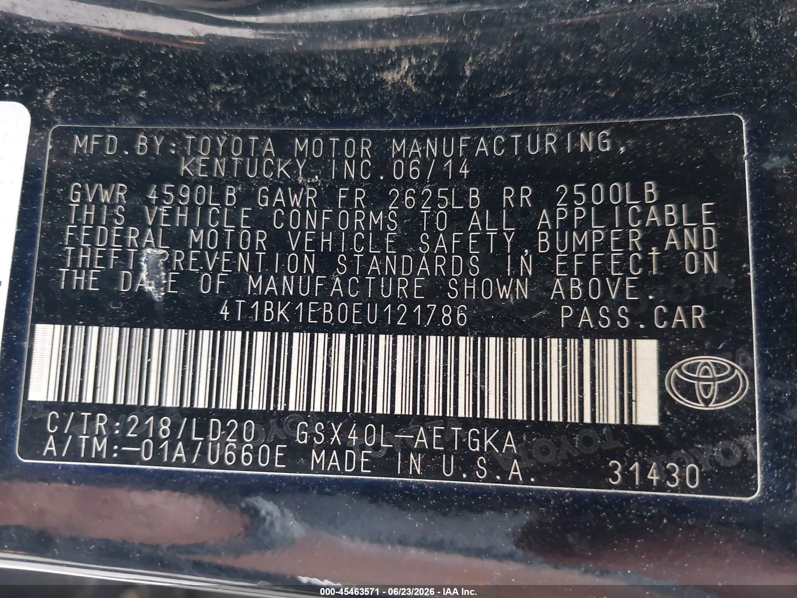 2014 Toyota Avalon Xle Black vin: 4T1BK1EB0EU121786