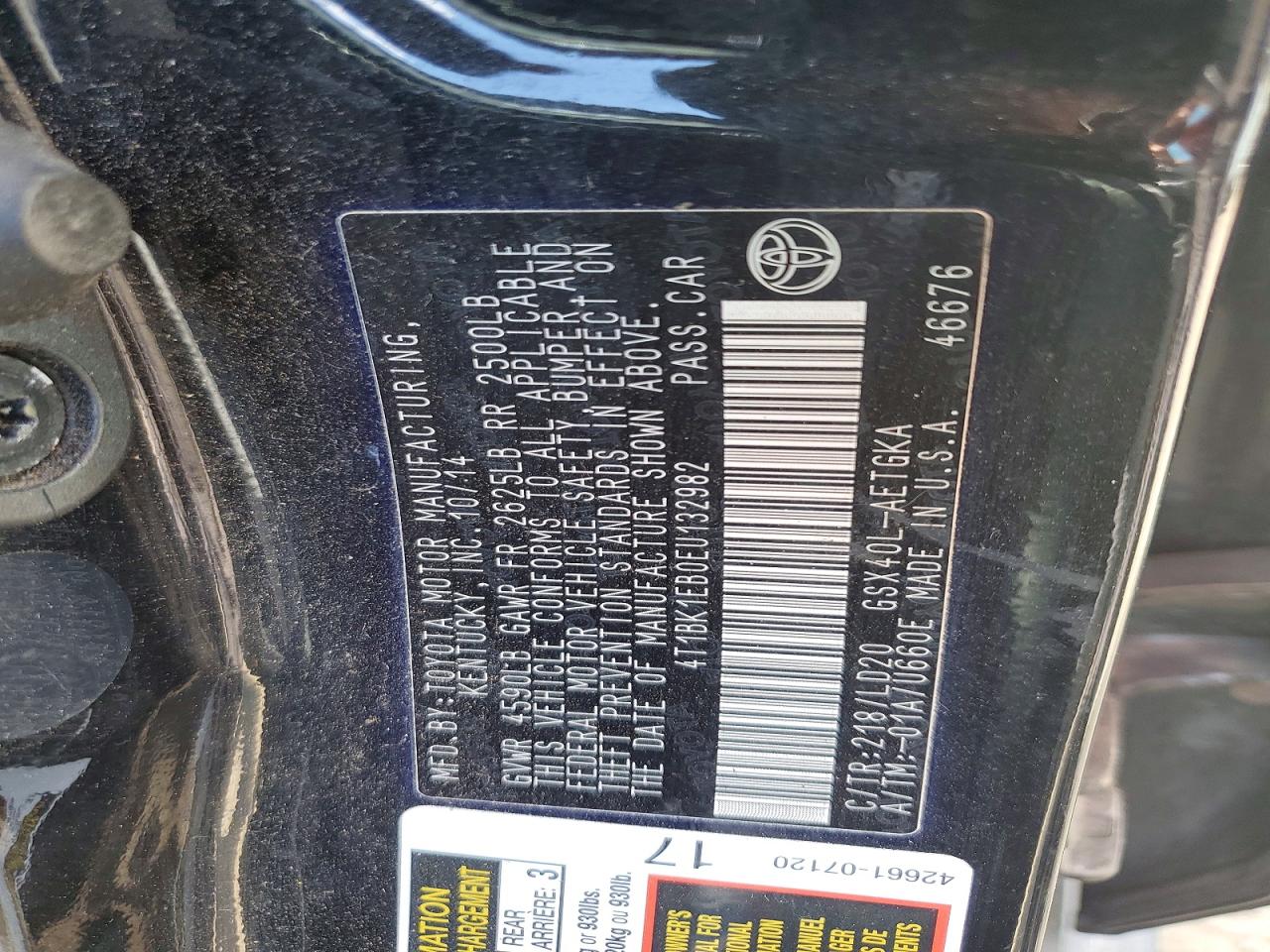 2014 Toyota Avalon Xle Black vin: 4T1BK1EB0EU132982