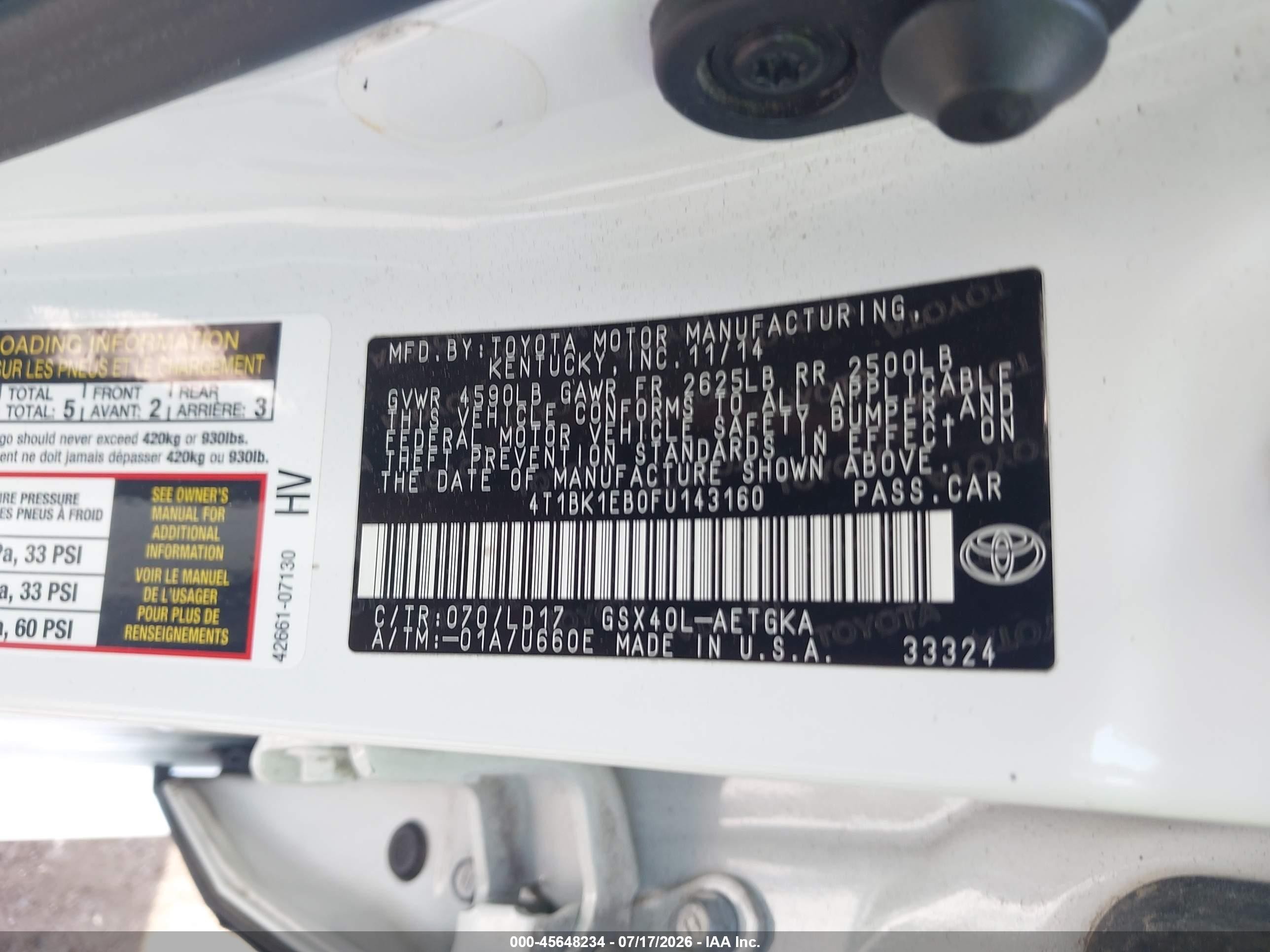 2015 Toyota Avalon Xle White vin: 4T1BK1EB0FU143160