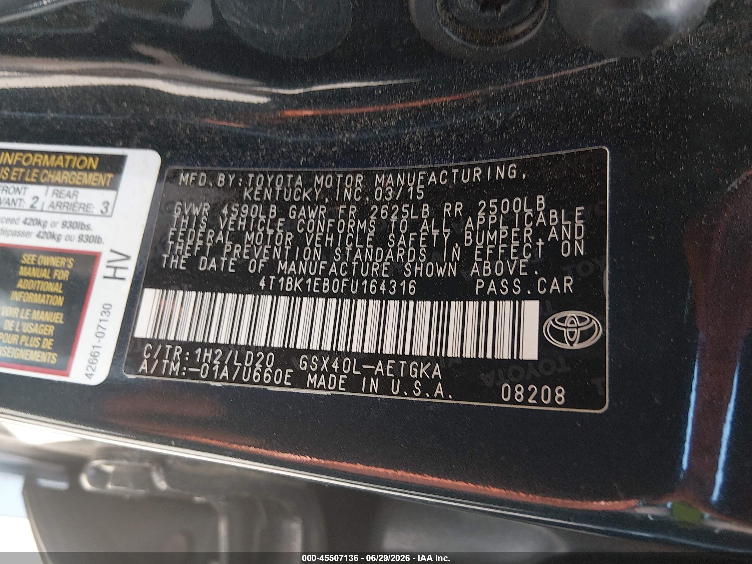 2015 Toyota Avalon Xle Dark Blue vin: 4T1BK1EB0FU164316