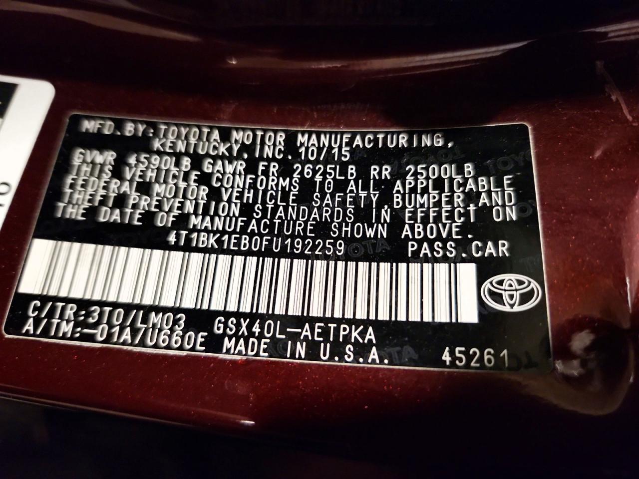 2015 Toyota Avalon Limited Burgundy vin: 4T1BK1EB0FU192259