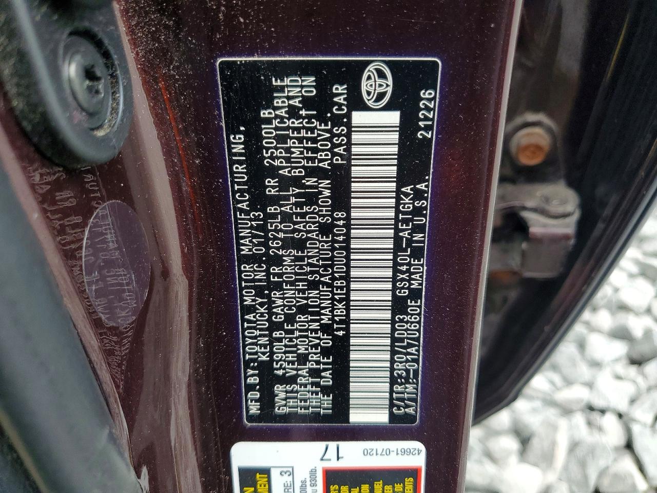 2013 Toyota Avalon Xle Burgundy vin: 4T1BK1EB1DU014048