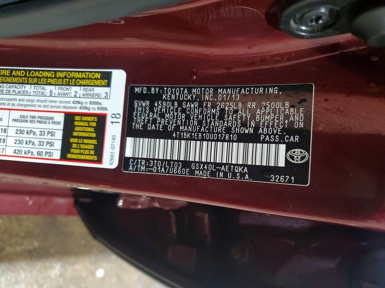 2013 Toyota Avalon Xle Touring Maroon vin: 4T1BK1EB1DU017810