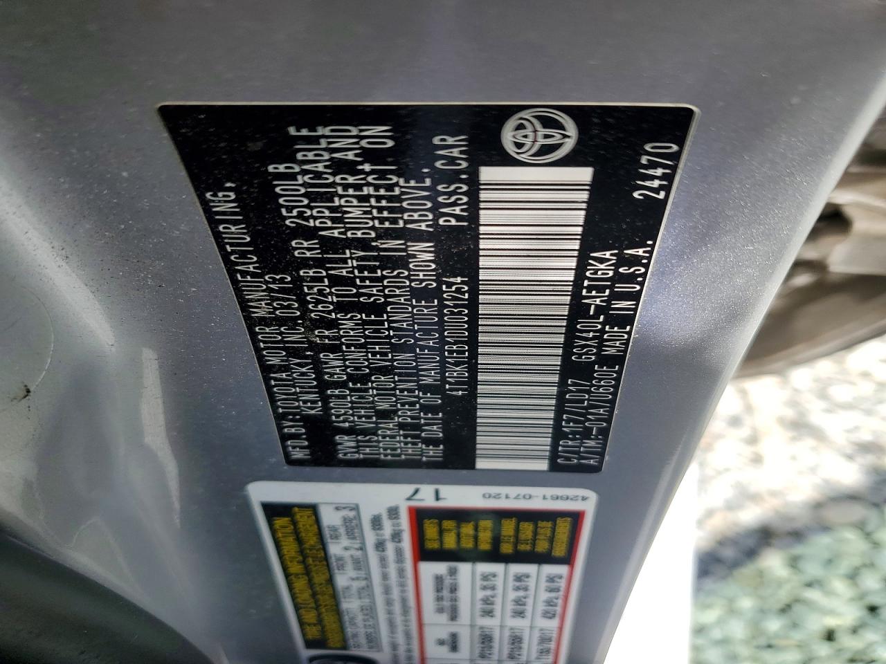 2013 Toyota Avalon Xle Silver vin: 4T1BK1EB1DU031254