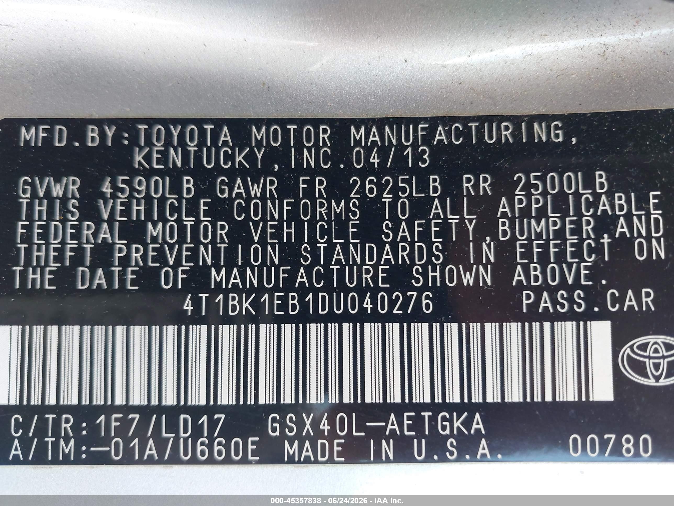 2013 Toyota Avalon Xle Серебряный vin: 4T1BK1EB1DU040276