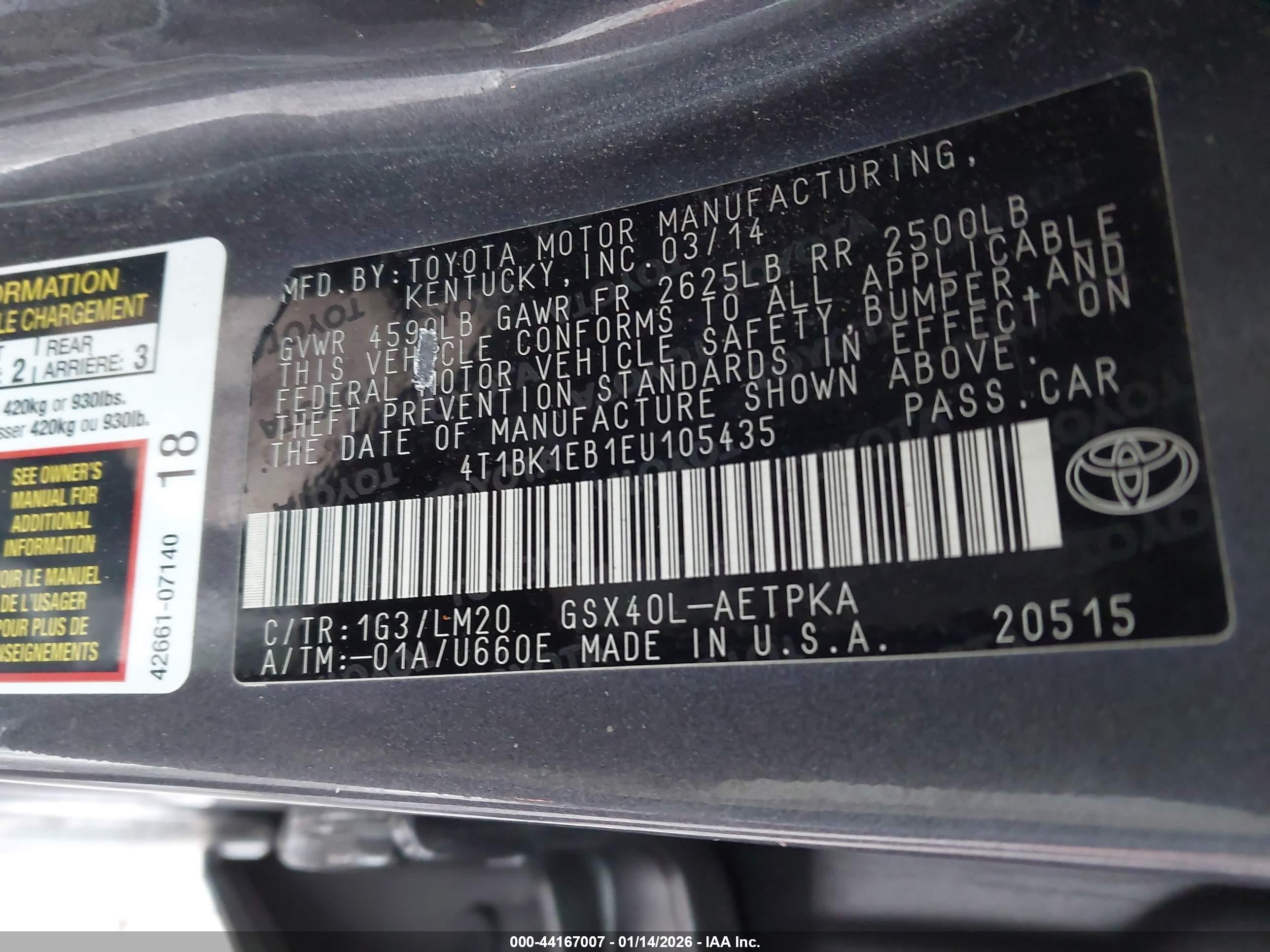 2014 Toyota Avalon Limited Gray vin: 4T1BK1EB1EU105435