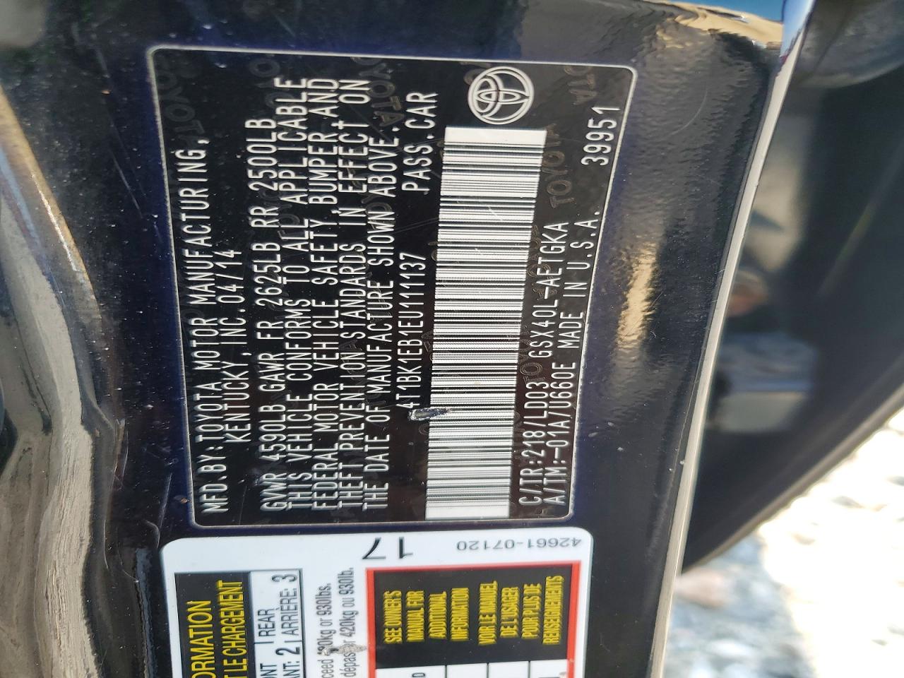 2014 Toyota Avalon Xle Черный vin: 4T1BK1EB1EU111137