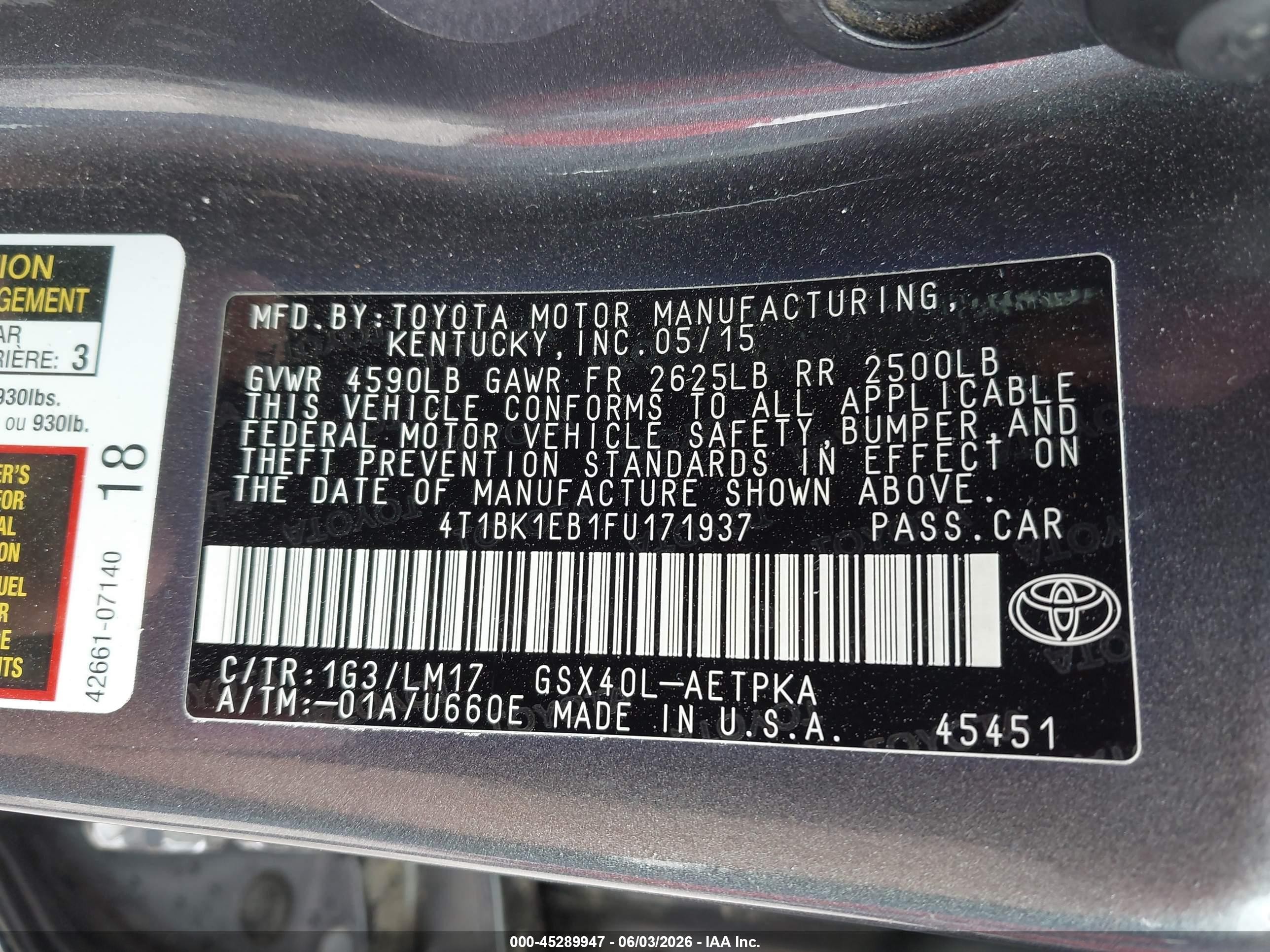 2015 Toyota Avalon Limited Gray vin: 4T1BK1EB1FU171937