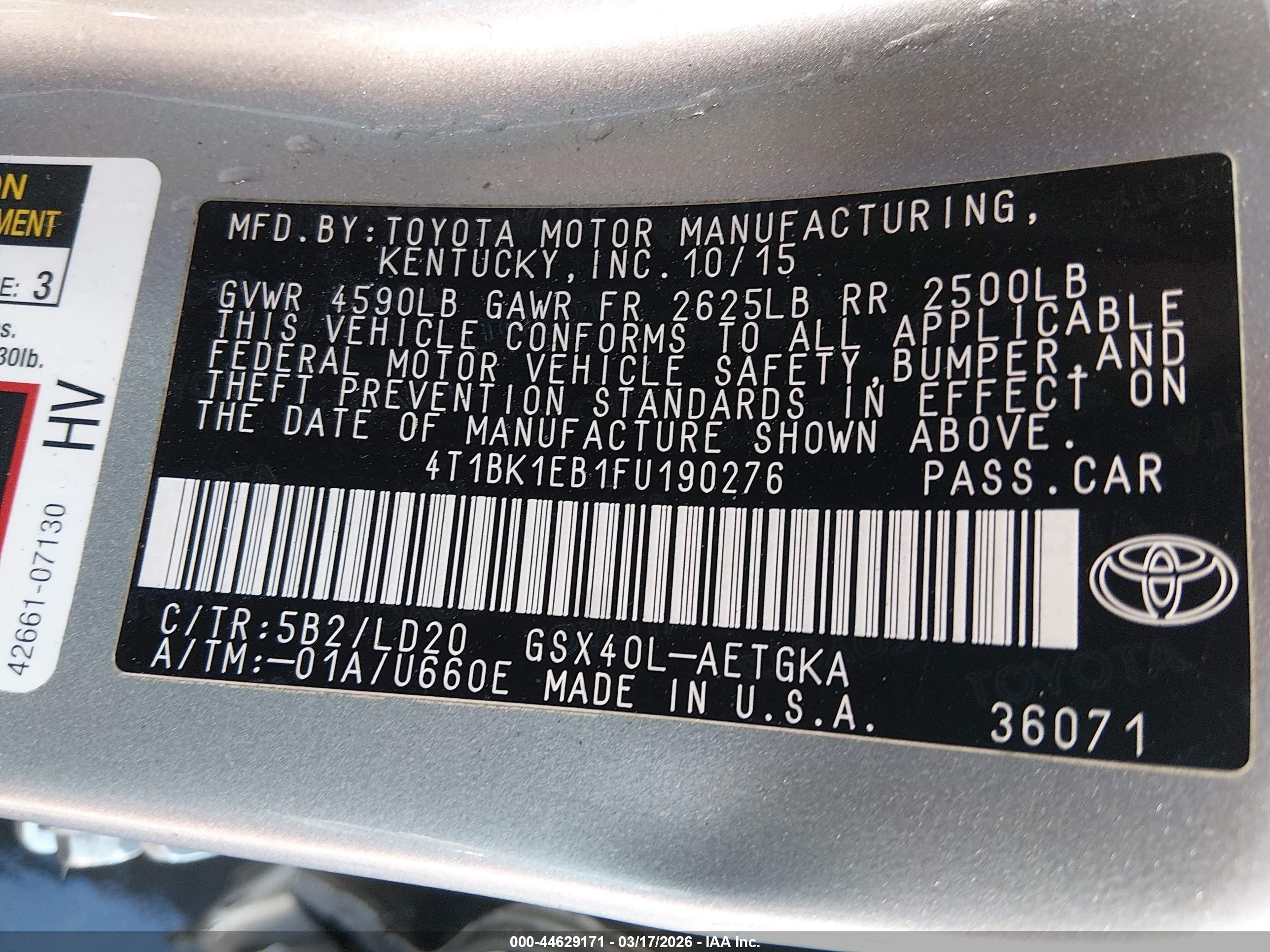2015 Toyota Avalon Xle Gold vin: 4T1BK1EB1FU190276