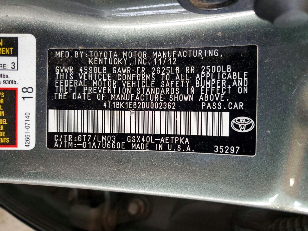 2013 Toyota Avalon Limited Gray vin: 4T1BK1EB2DU002362