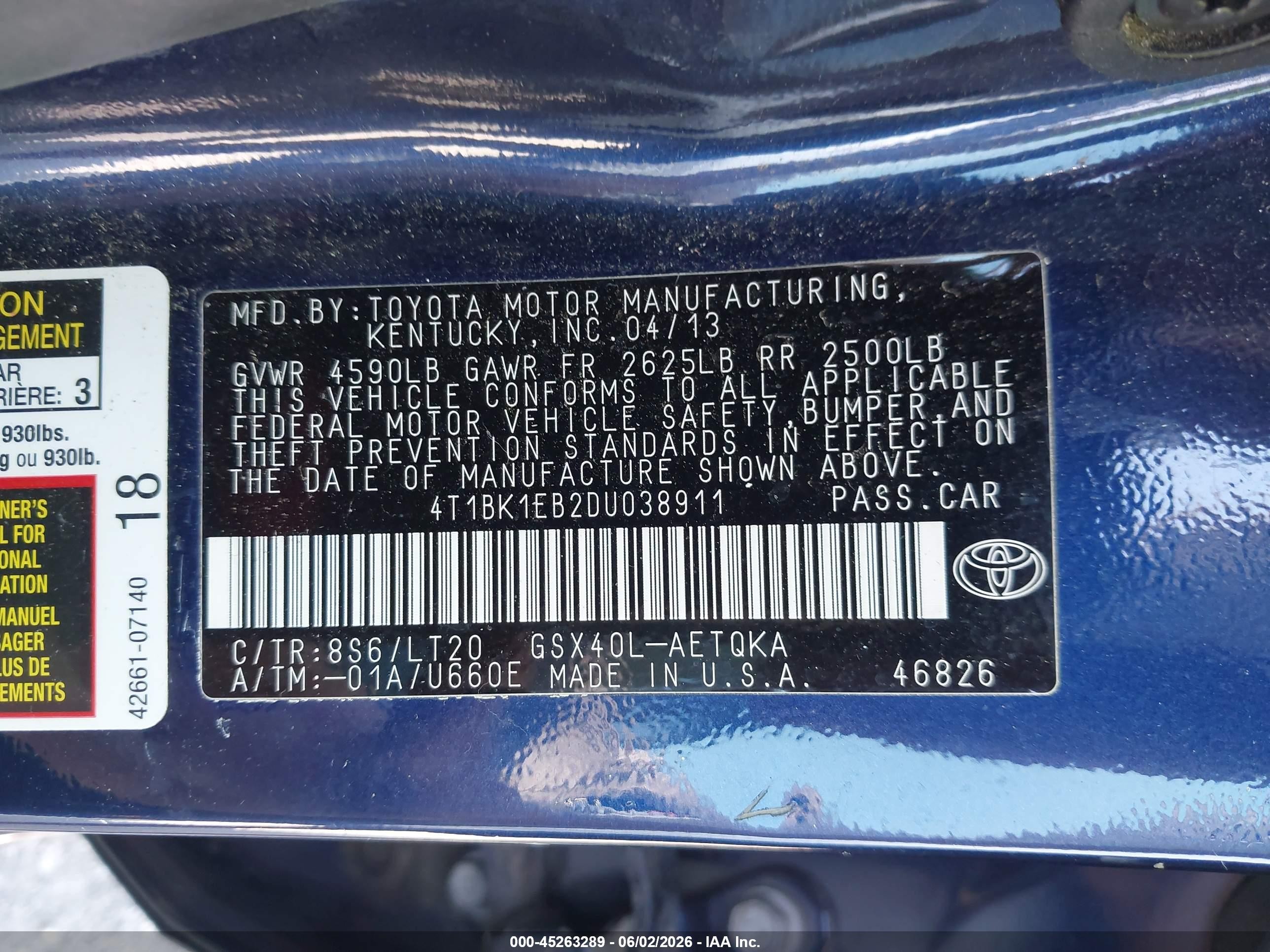 2013 Toyota Avalon Xle Touring Синий vin: 4T1BK1EB2DU038911