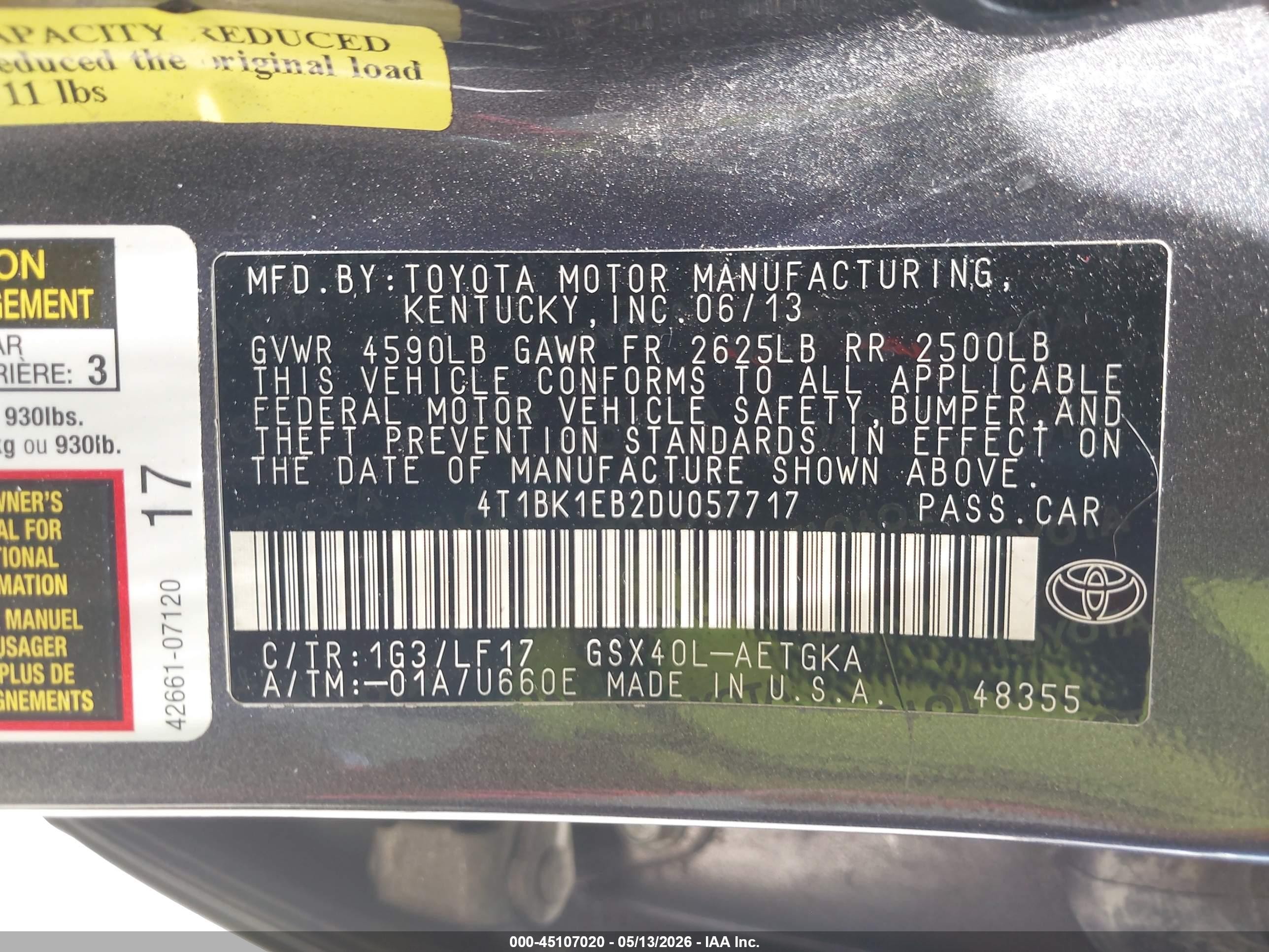 2013 Toyota Avalon Xle Premium Серый vin: 4T1BK1EB2DU057717