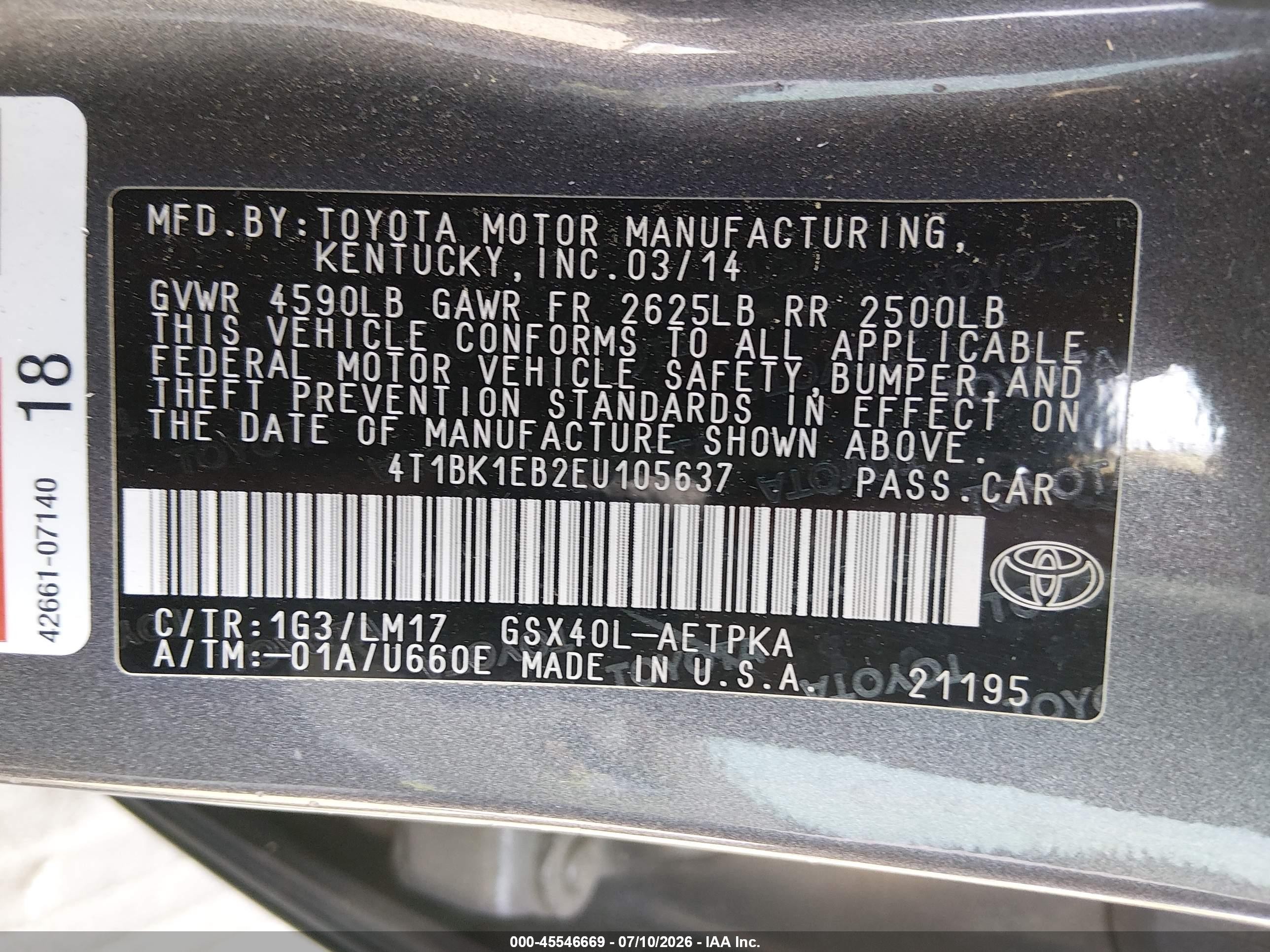 2014 Toyota Avalon Limited Gray vin: 4T1BK1EB2EU105637