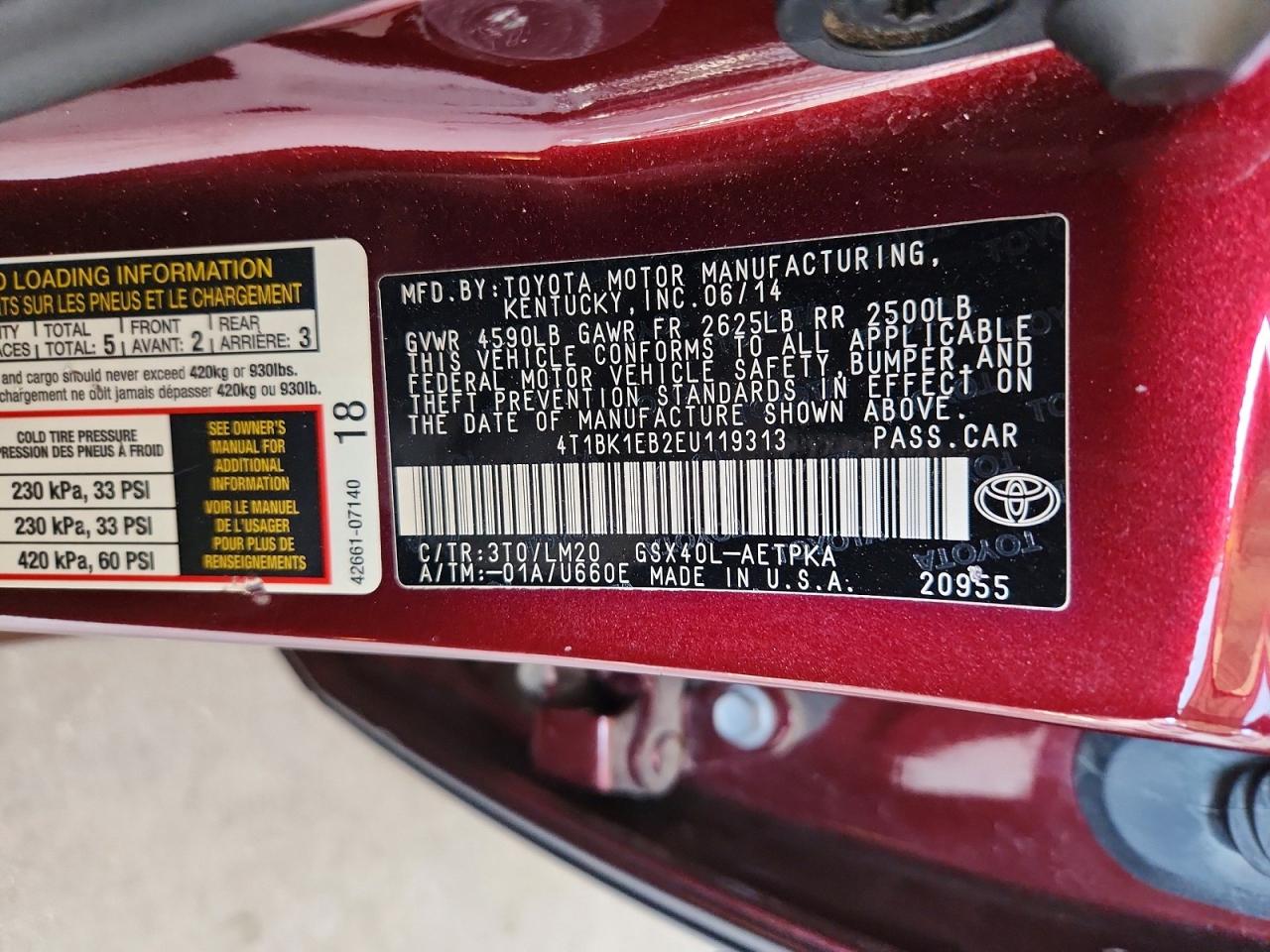 2014 Toyota Avalon Limited Burgundy vin: 4T1BK1EB2EU119313