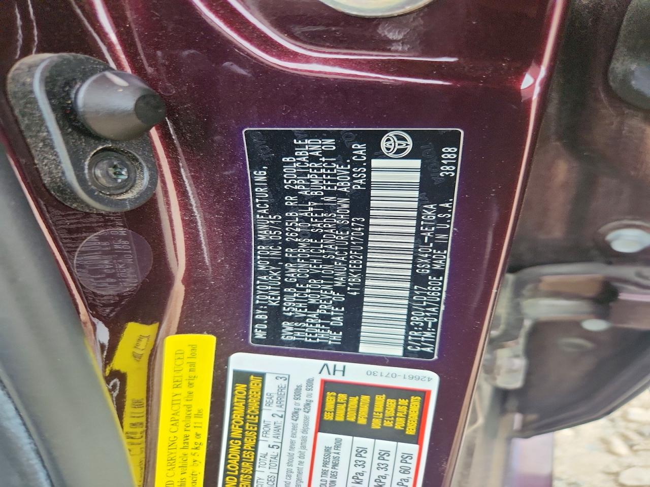 2015 Toyota Avalon Xle Maroon vin: 4T1BK1EB2FU170473