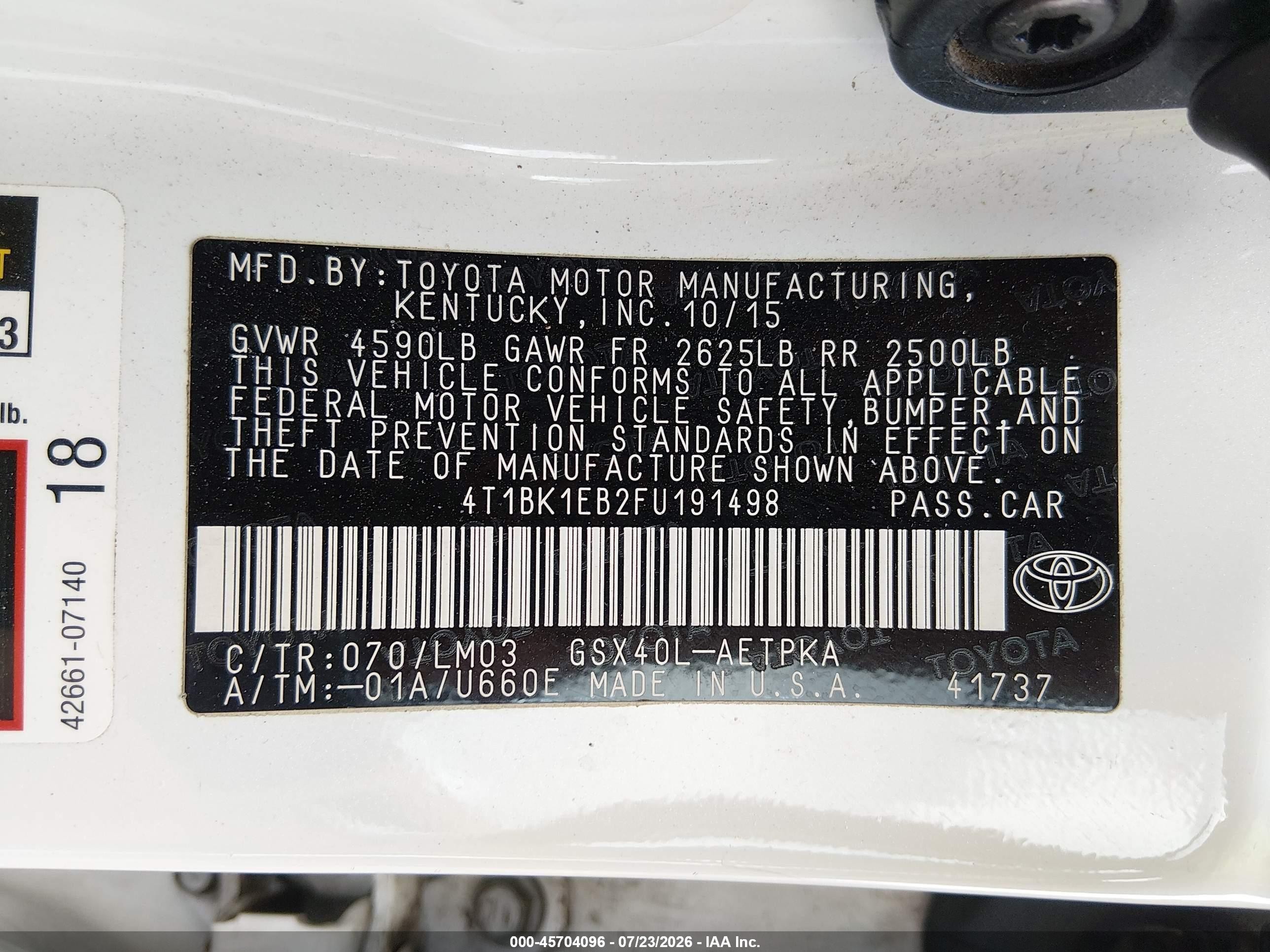 2015 Toyota Avalon Limited Белый vin: 4T1BK1EB2FU191498