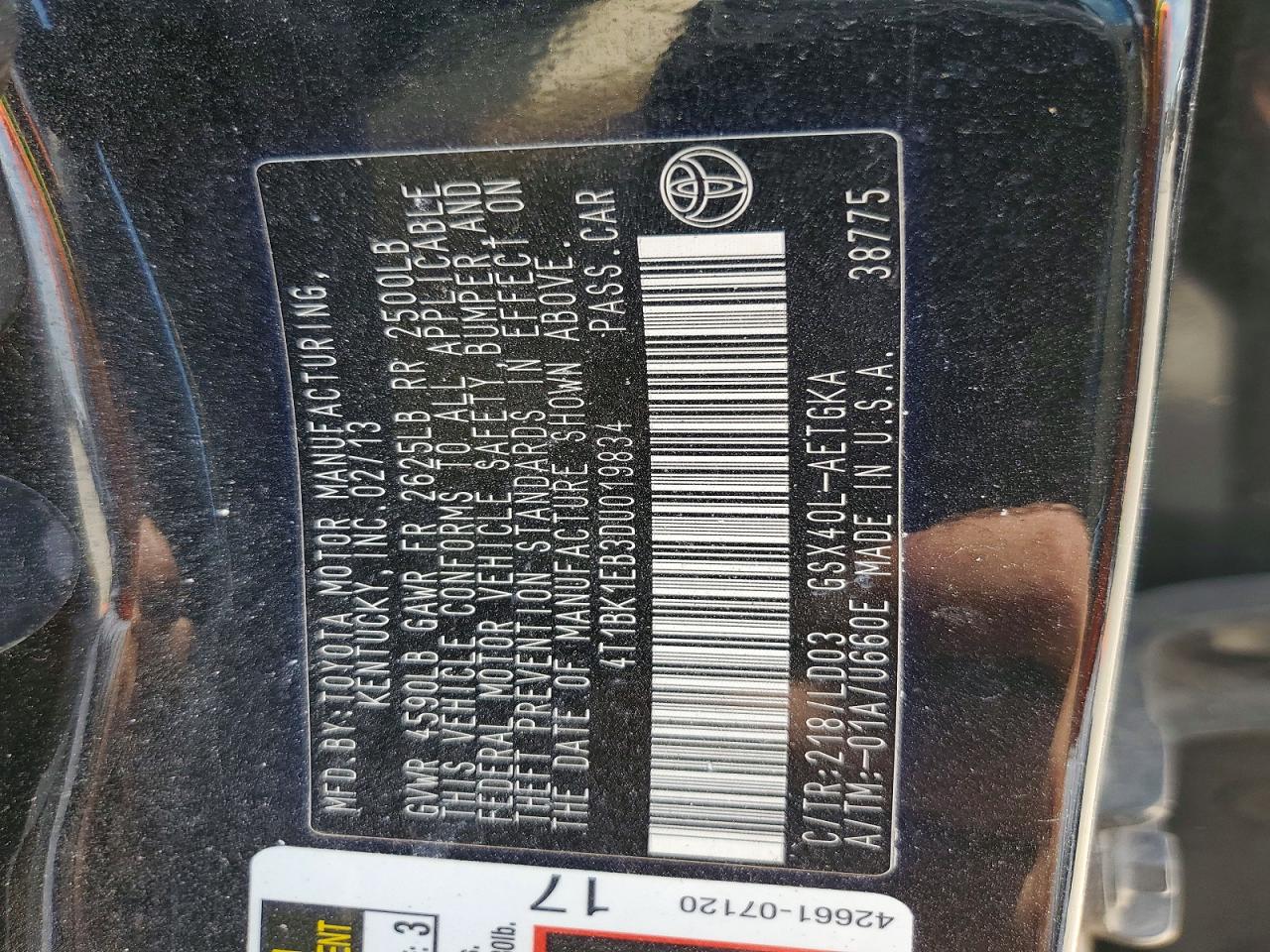 2013 Toyota Avalon Xle Черный vin: 4T1BK1EB3DU019834