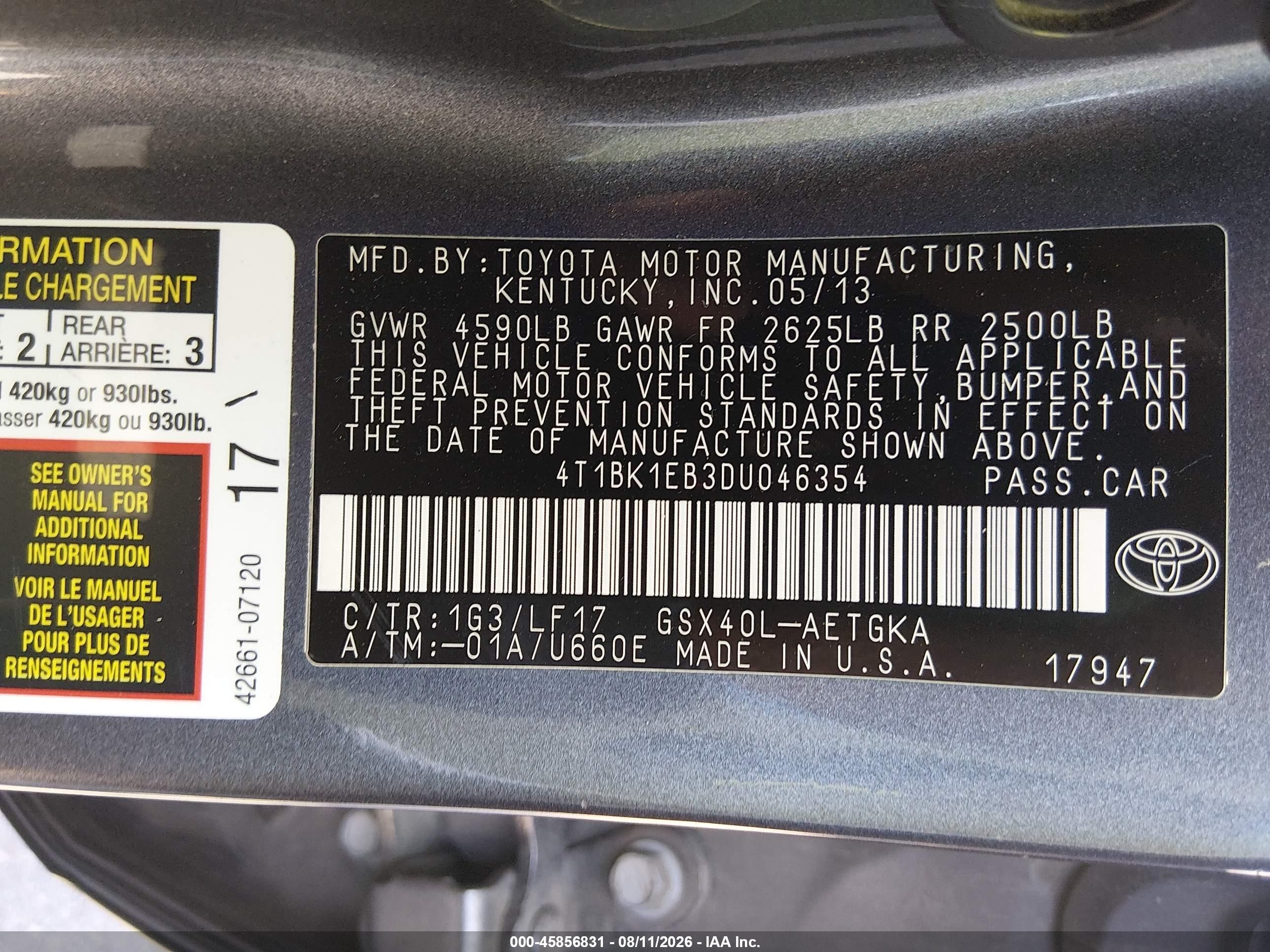 2013 Toyota Avalon Xle Premium Gray vin: 4T1BK1EB3DU046354