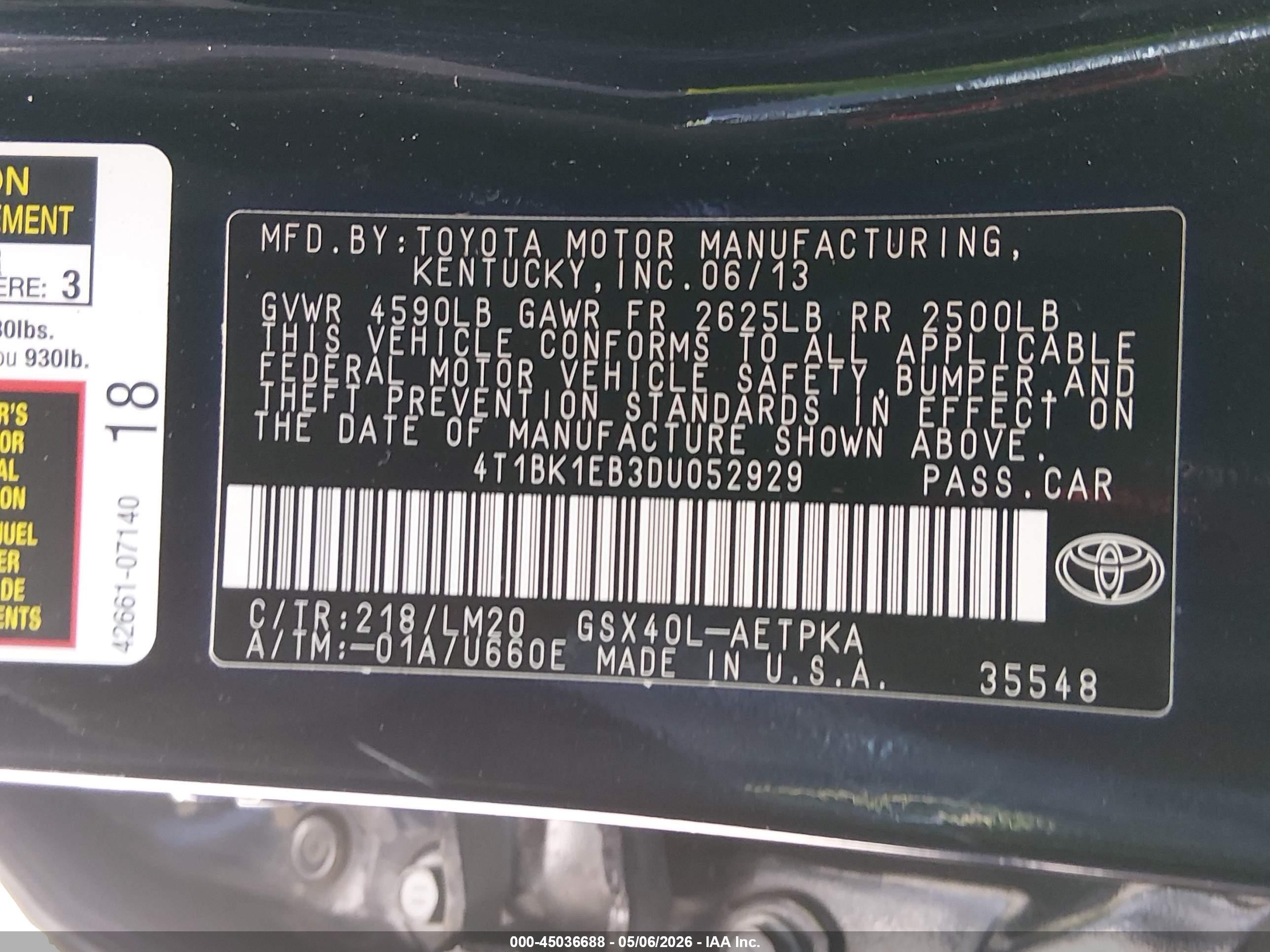 2013 Toyota Avalon Limited Черный vin: 4T1BK1EB3DU052929