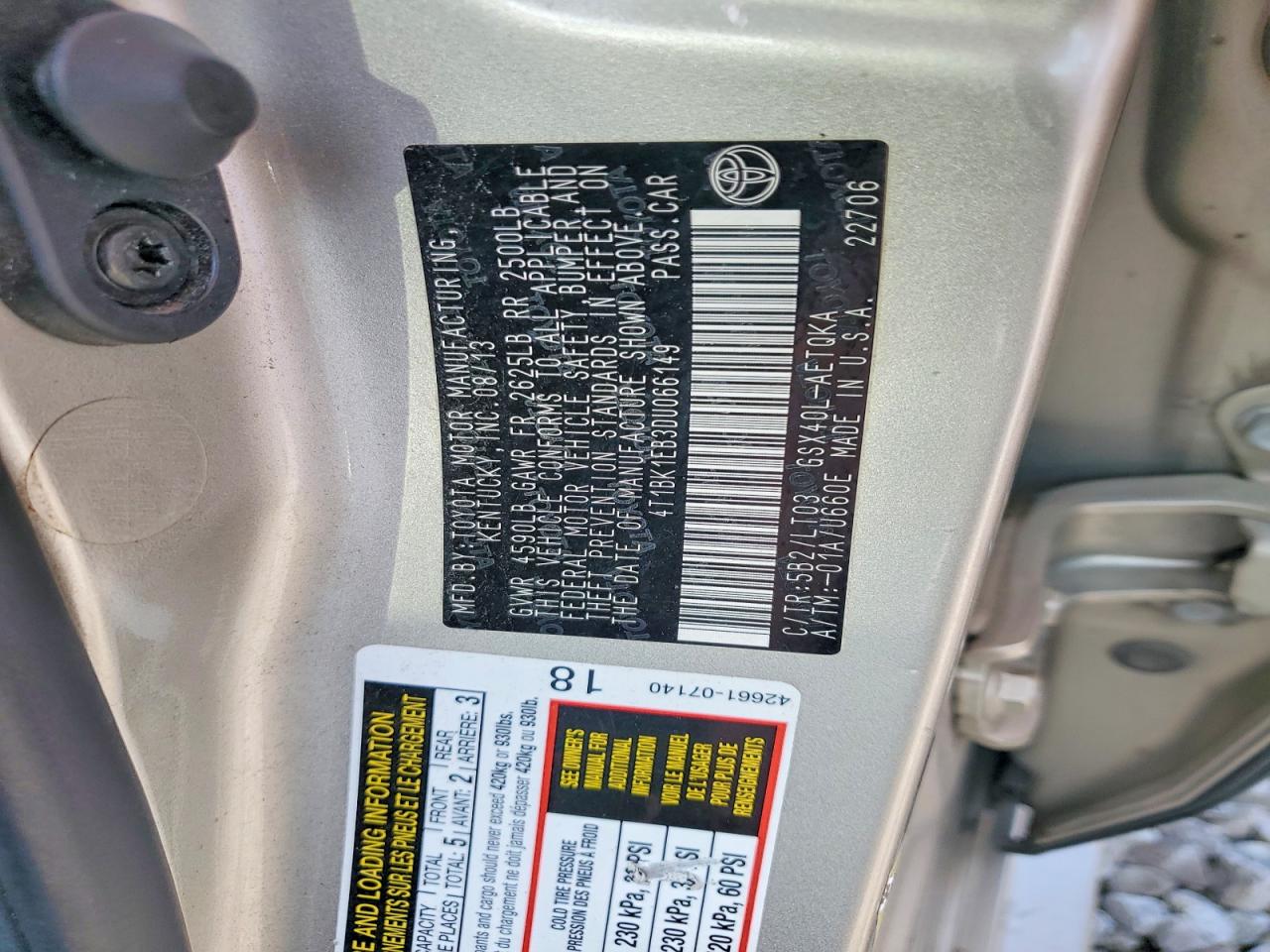 2013 Toyota Avalon Xle Touring Gray vin: 4T1BK1EB3DU066149