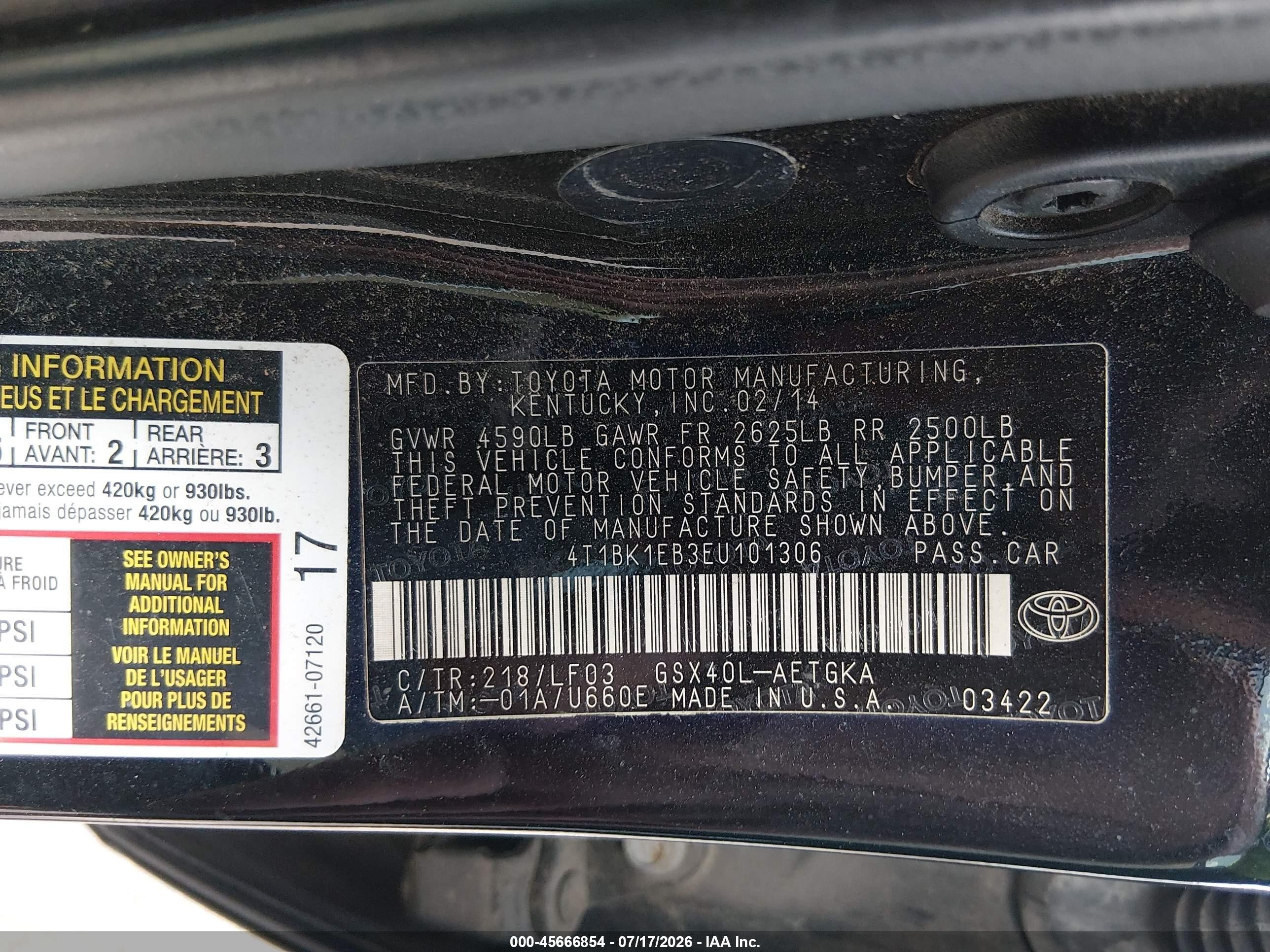 2014 Toyota Avalon Xle Premium Black vin: 4T1BK1EB3EU101306