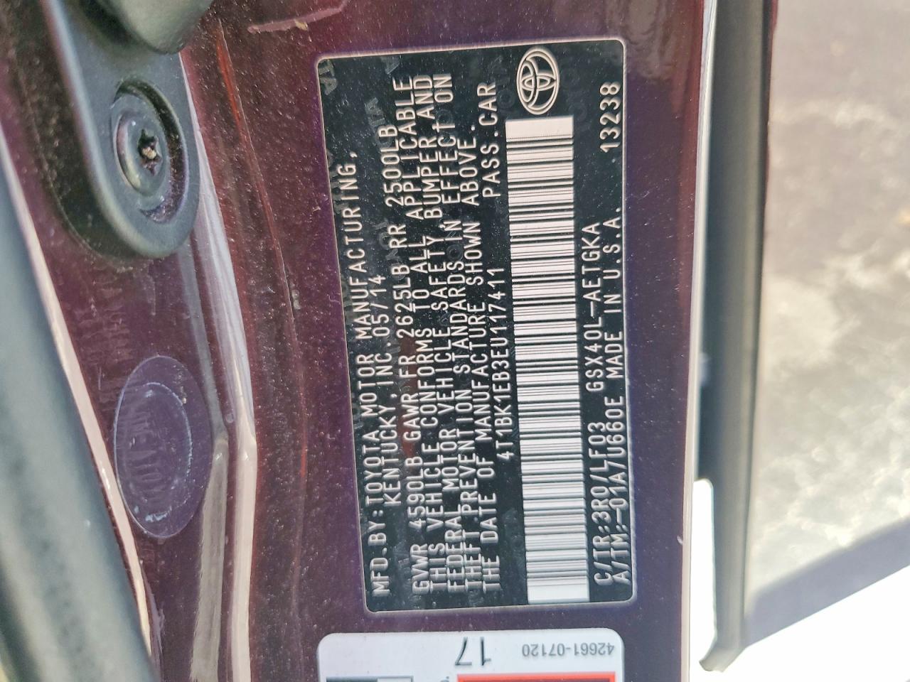 2014 Toyota Avalon Xle Premium Maroon vin: 4T1BK1EB3EU117411