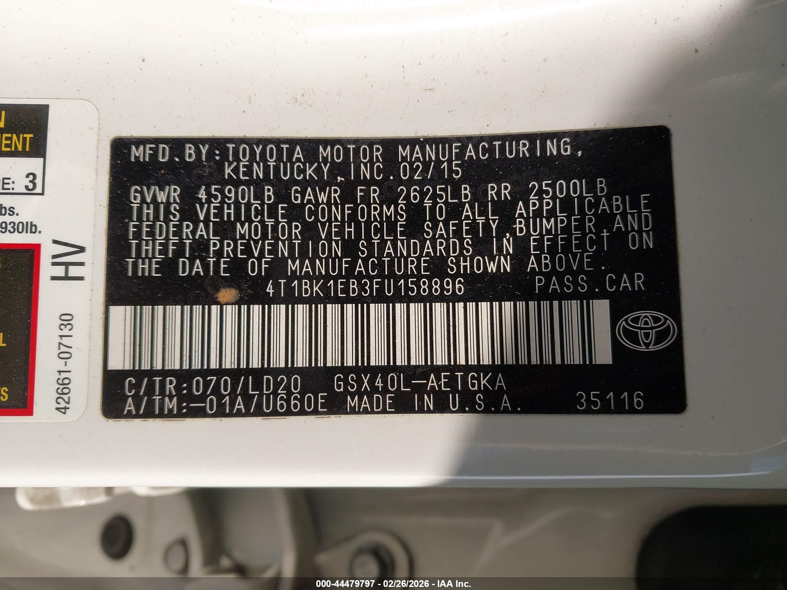 2015 Toyota Avalon Xle White vin: 4T1BK1EB3FU158896