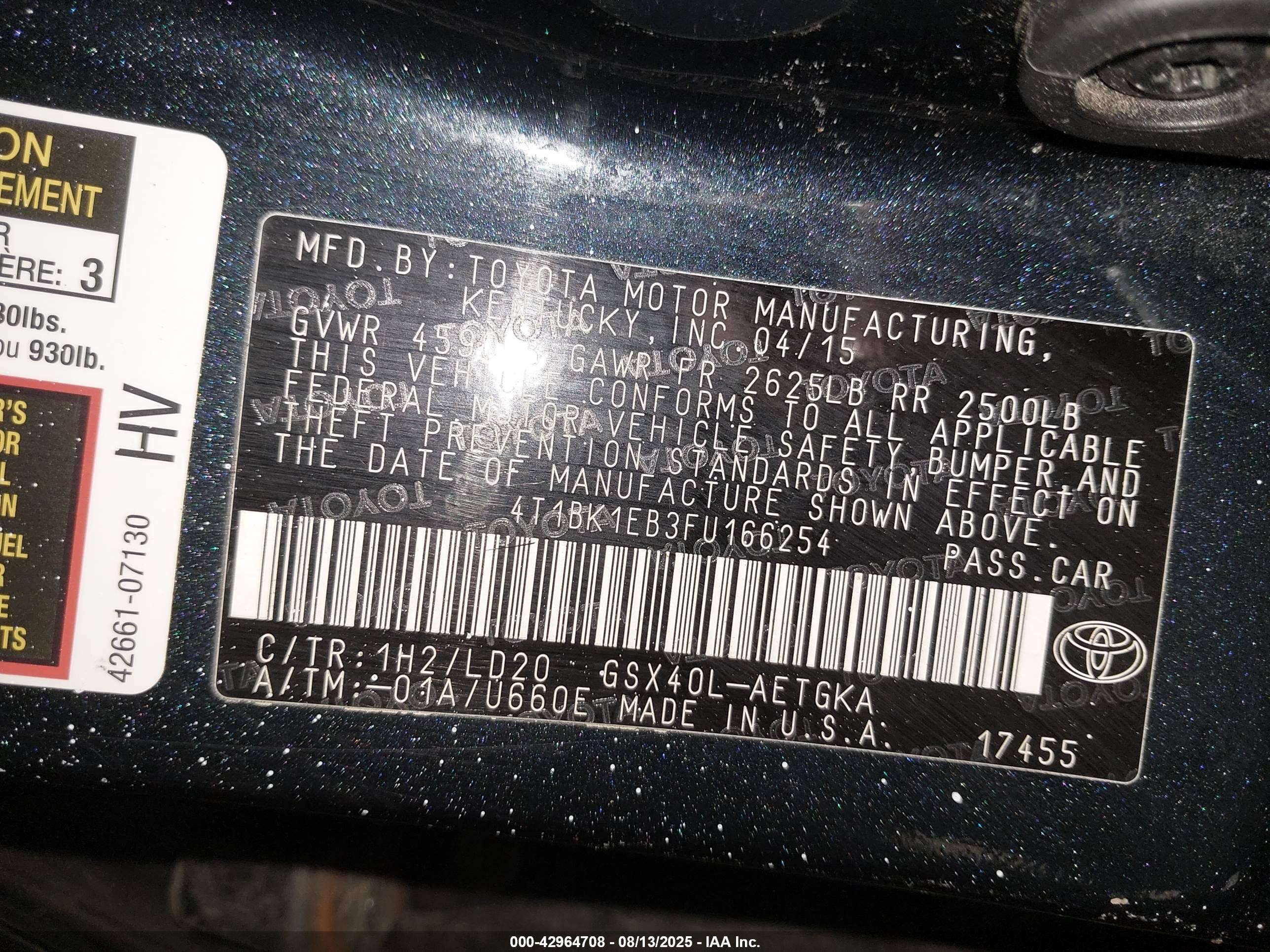2015 Toyota Avalon Xle Blue vin: 4T1BK1EB3FU166254