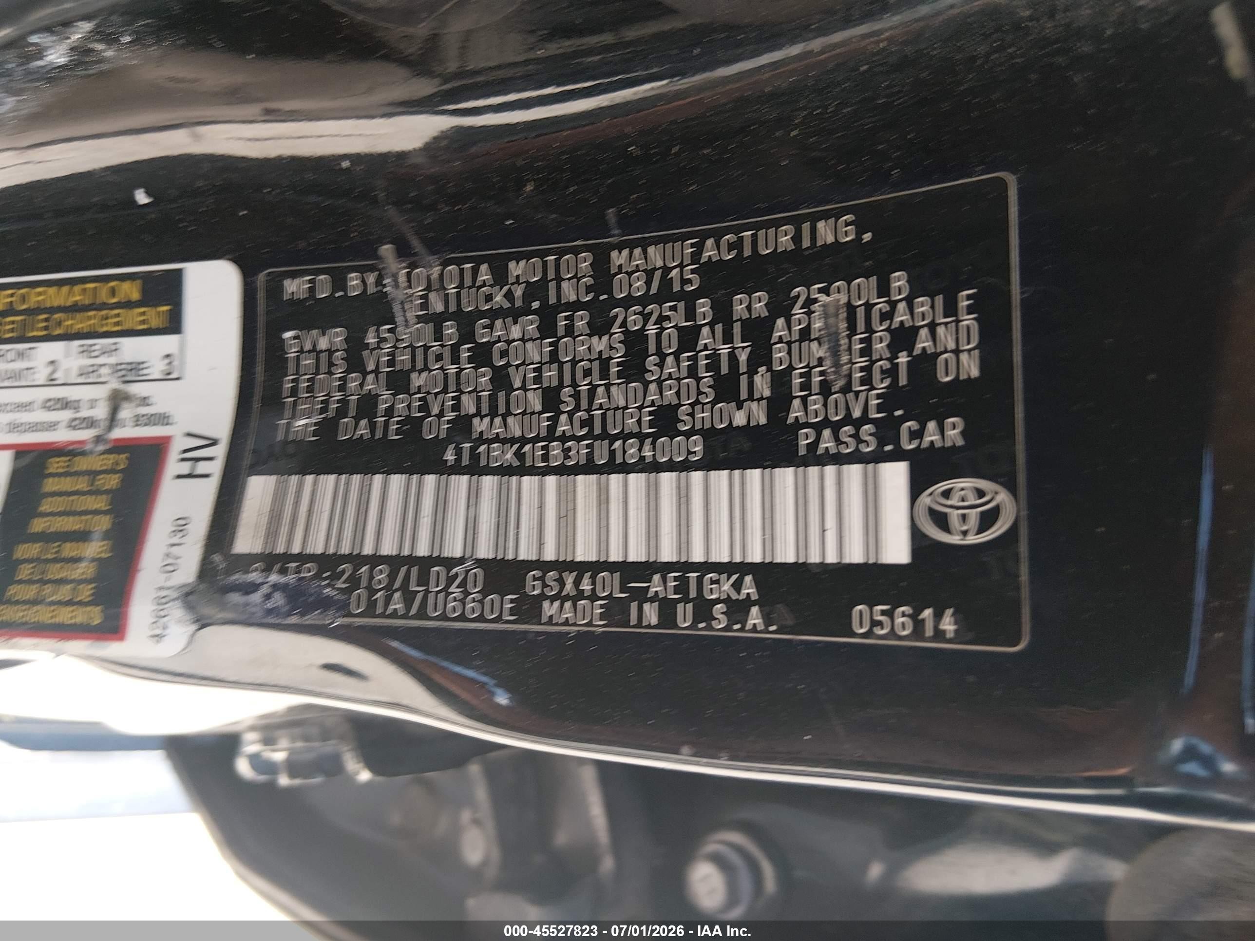 2015 Toyota Avalon Xle Черный vin: 4T1BK1EB3FU184009
