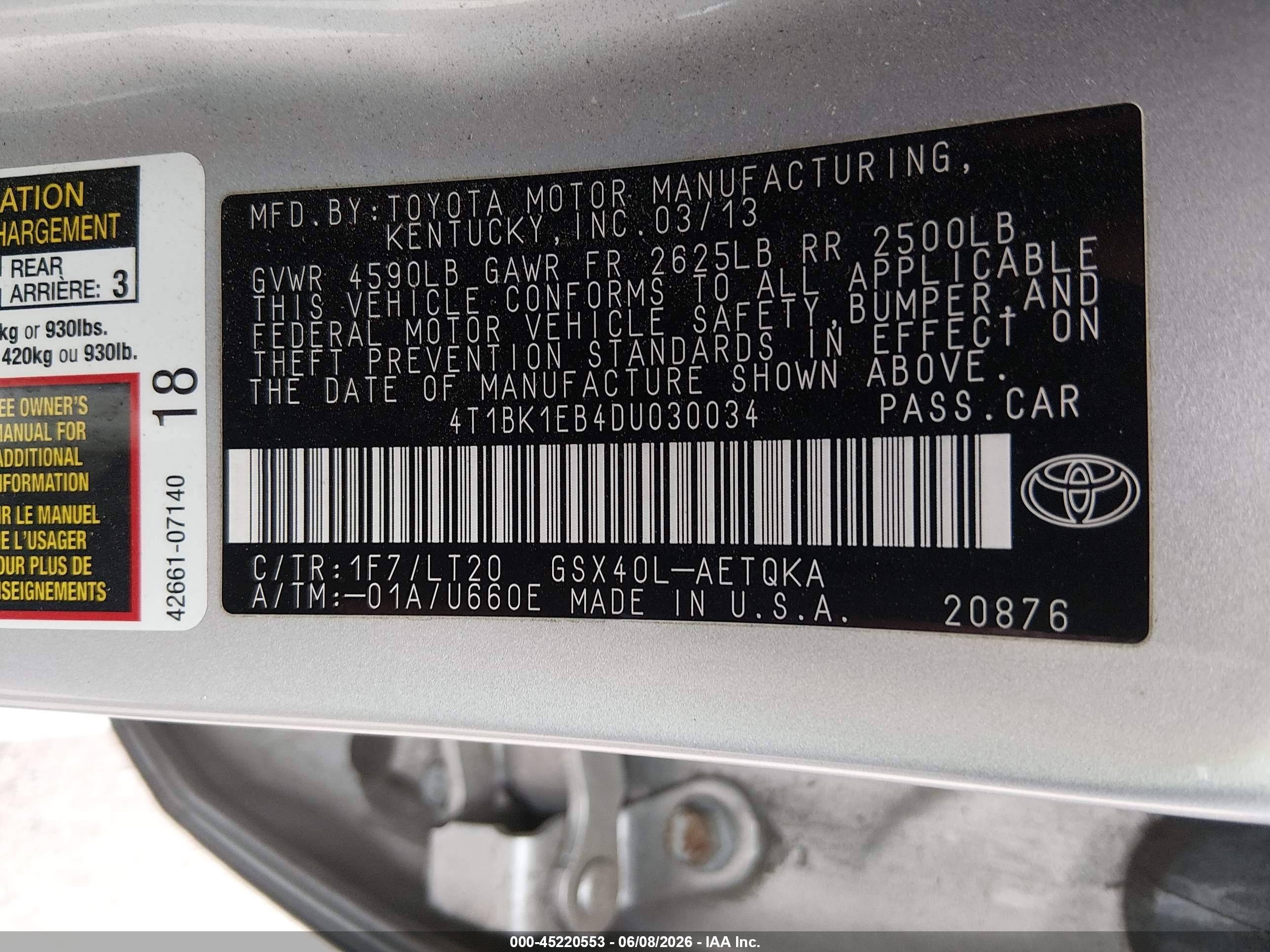 2013 Toyota Avalon Xle Touring Серебряный vin: 4T1BK1EB4DU030034
