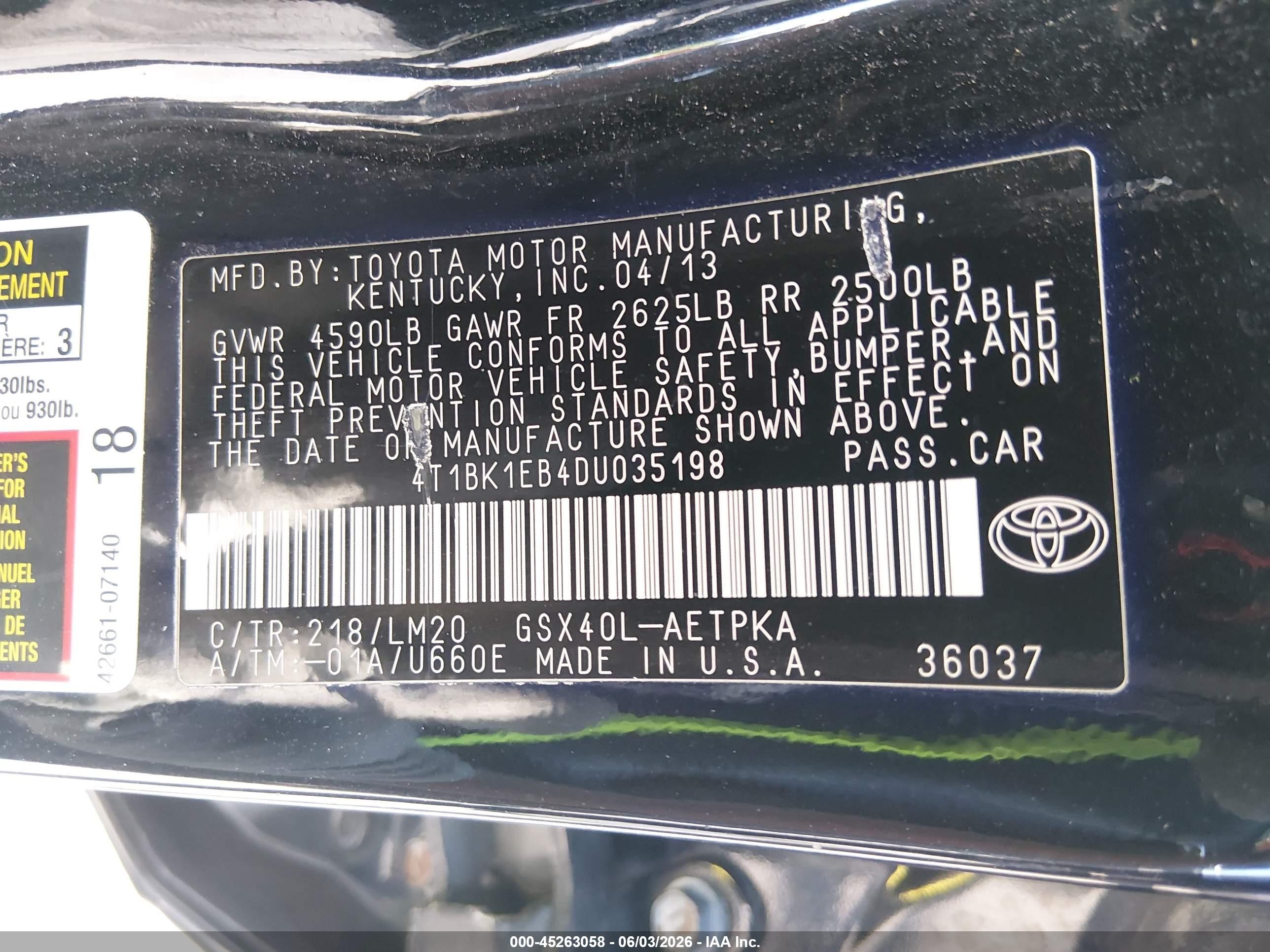2013 Toyota Avalon Limited Black vin: 4T1BK1EB4DU035198