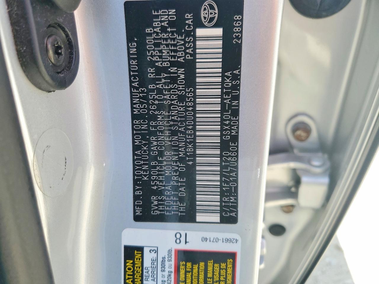 2013 Toyota Avalon Xle Touring Silver vin: 4T1BK1EB4DU048565