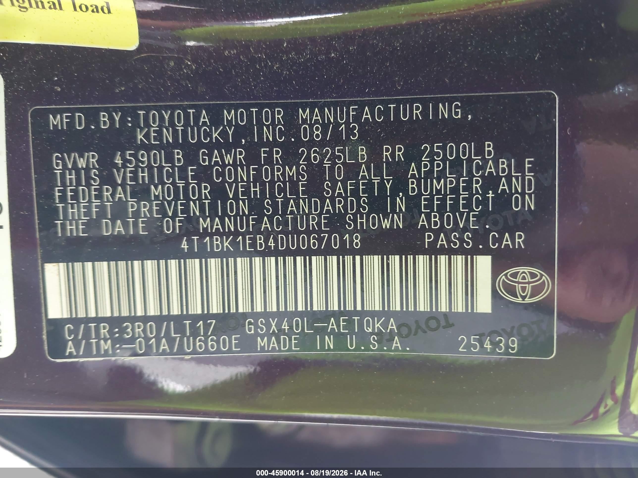 2013 Toyota Avalon Xle Touring Burgundy vin: 4T1BK1EB4DU067018