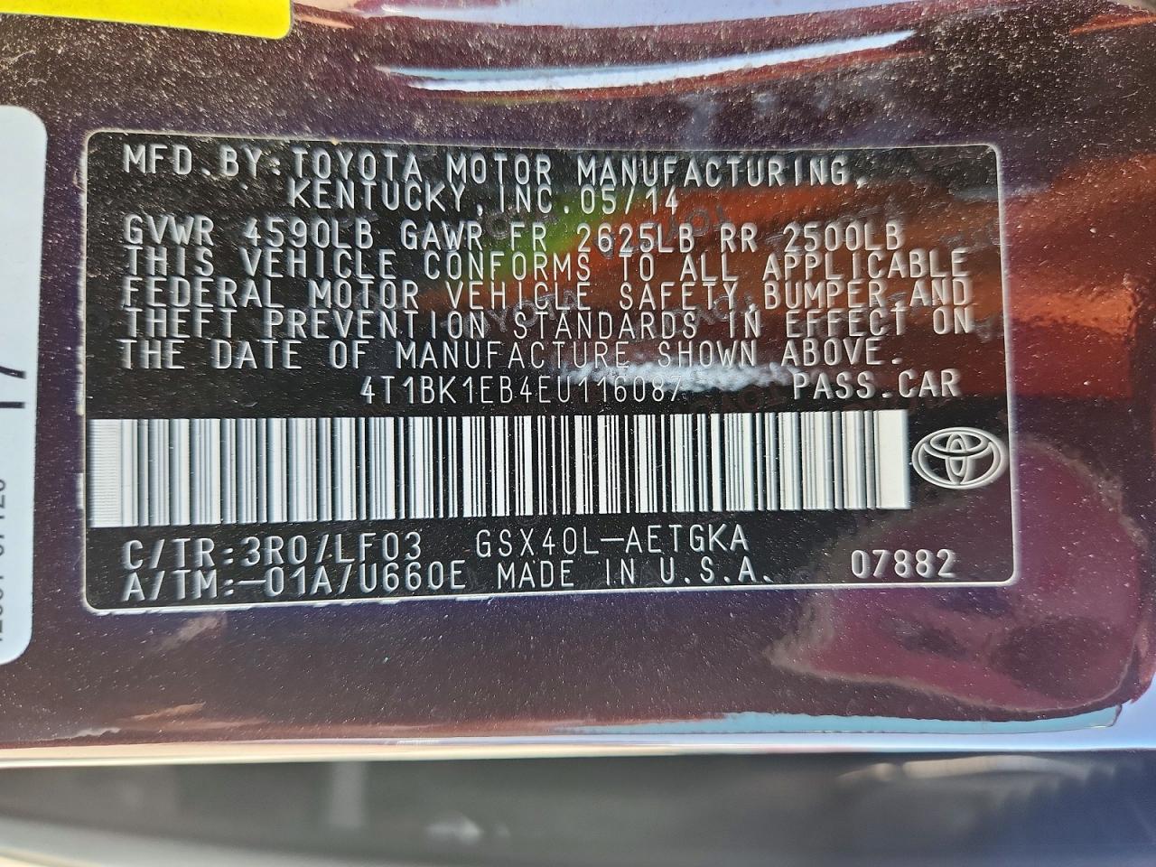2014 Toyota Avalon Xle Premium Maroon vin: 4T1BK1EB4EU116087