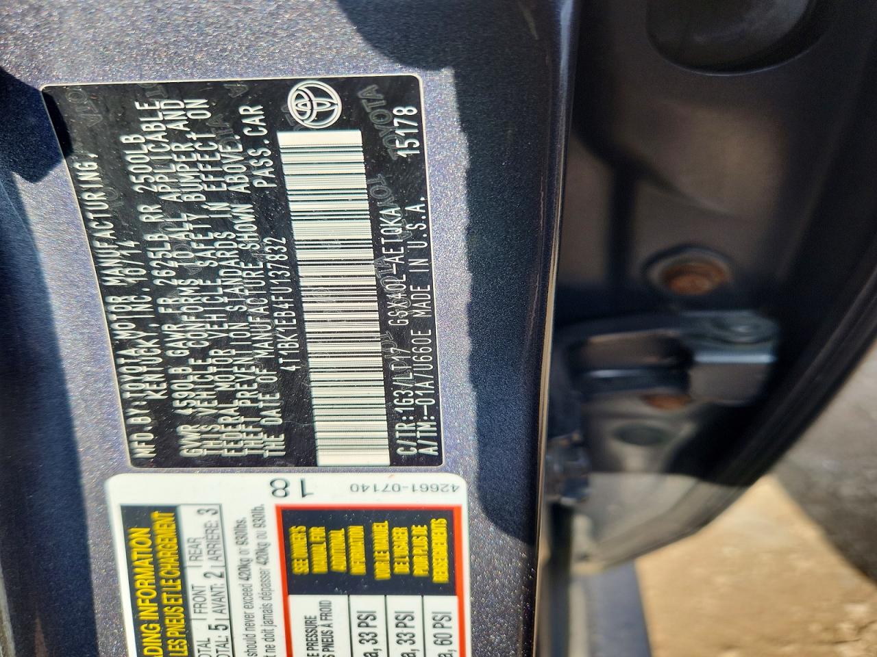 2015 Toyota Avalon Xle Touring Серый vin: 4T1BK1EB4FU137832