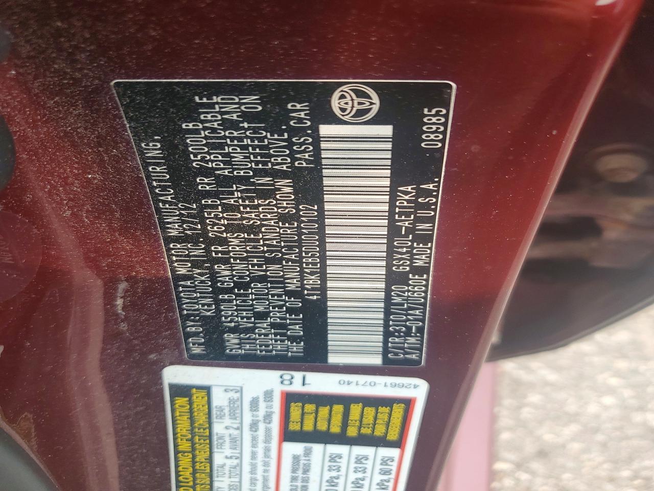 2013 Toyota Avalon Limited Maroon vin: 4T1BK1EB5DU010102